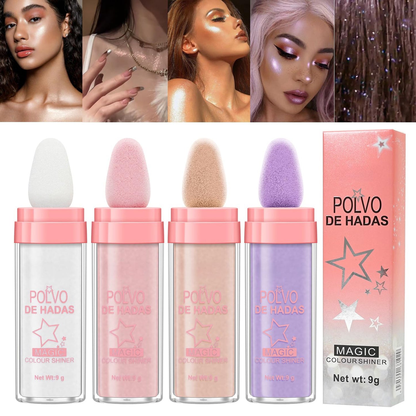 Polvo De Hadas Fairy Dust Highlight Patting Powder - Full Body Contouring and Clavicle Pearlescent Patting Powder for Face and Eye, Halloween Sparkling Body Glitter Powder (#02 Fairy pink)
