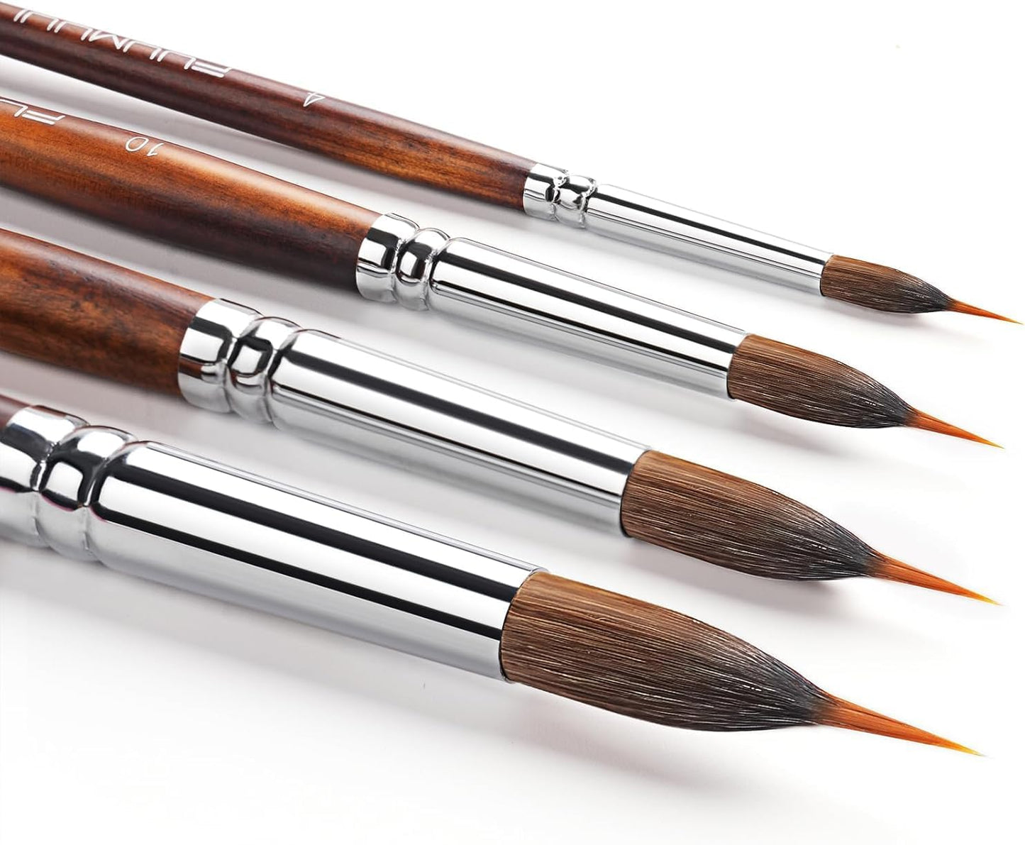 Watercolor Brushes Professional, Fuumuui 4Pcs Extended Needle Point Brushes Synthetic Extra Long Pinhead Brush with Sable Body for Fine Detailing - Watercolor Acrylic Gouache Inks Painting