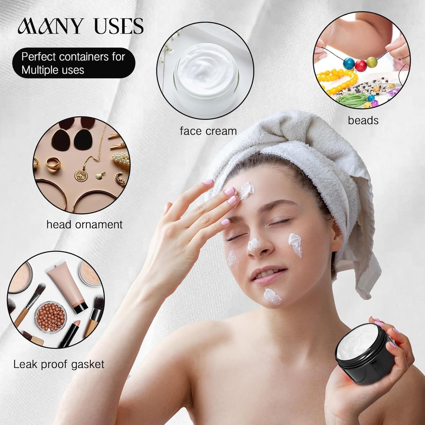 SATINIOR 24 Pieces Empty Clear Plastic Jars with Lids Round Storage Containers Wide Mouth for Beauty Product Cosmetic Cream Lotion Liquid Butter Craft and Food(Black,1 oz)