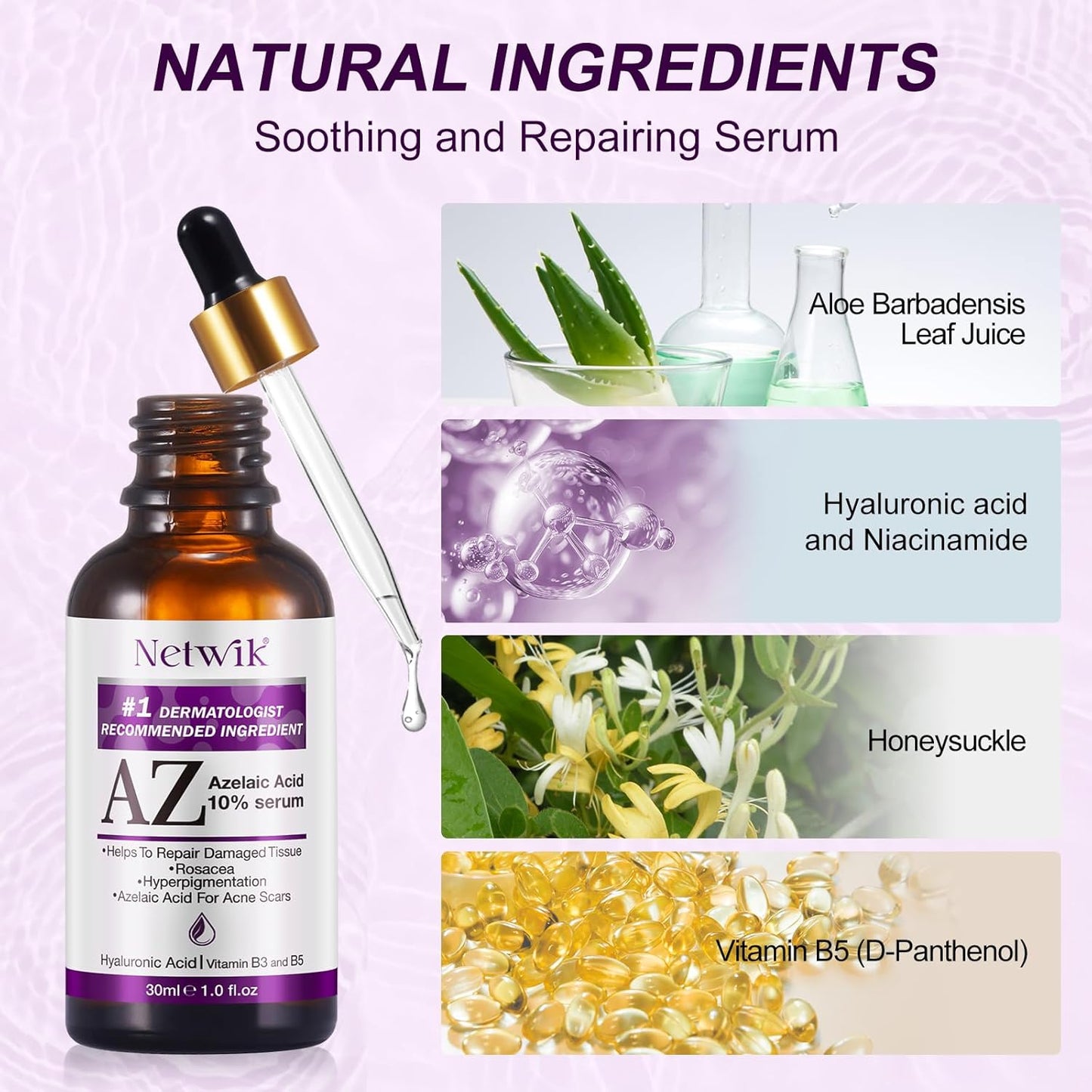 Azelaic Acid Serum - Azelaic Acid 10% for Acne Treatment - Fast Rosacea Skin Care - Redness Relief Face and Boost Skin Radiance with Niacinamide & Vitamin B3, B5 and Hyaluronic Acid, 1 Fl Oz