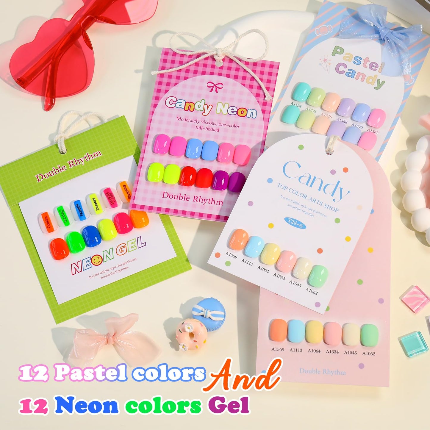 Double Rhythm 28Pcs 0.5Oz Gel Nail Polish Set Same Color Same Bottle Soak Off Gel Polish Kit Nail Art Manicure Salon DIY at Home for Women (Candy Neon Collection-T24-6)