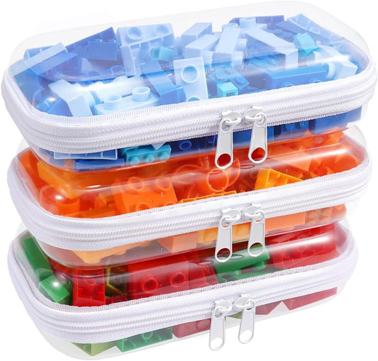 Clear Hard Plastic Zipper Case,Transparent Double Zippers Hard Pouch with 3pcs,Portable Travel Organizer Bin for Toy Storage