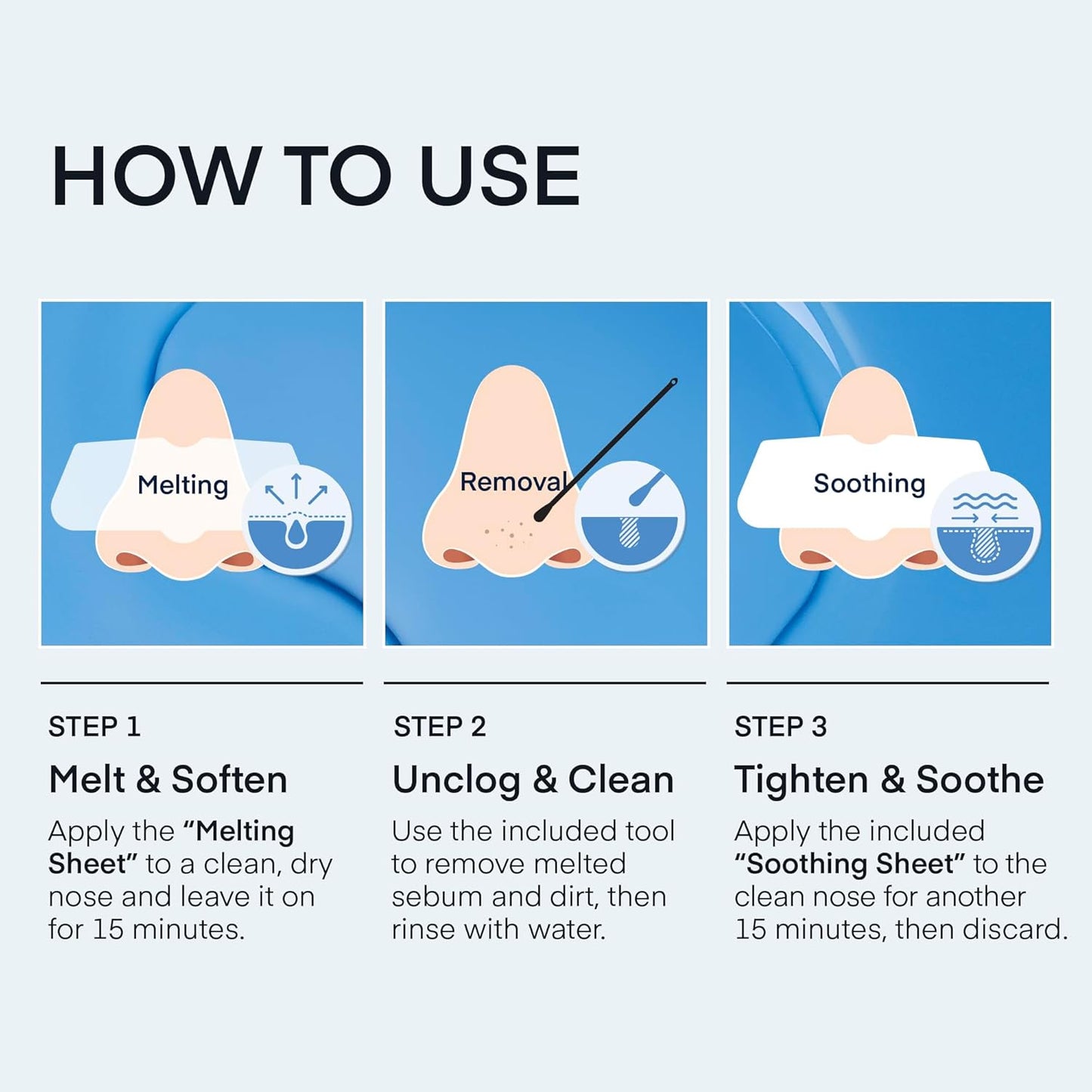 TEREZ & HONOR Korean Melting Pore Strips Blackhead Remover 5 Kits - Sebum Softener, Pore Minimizer Strips - Hypoallergenic Tested, 3-Step Pore Refining Sets