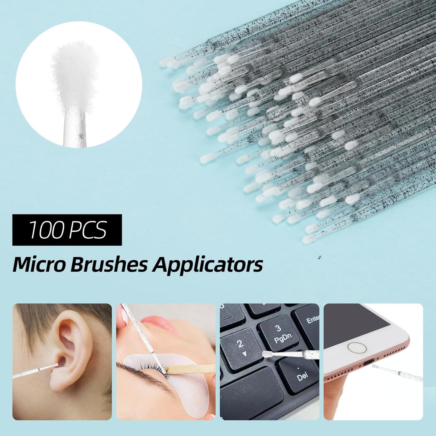 300 Pcs Spoolies Mascara Wands Lip Brushes Micro Swabs Applicator, Disposable Eyelash Brushes Lipstick Tester Makeup Applicator Tool Black