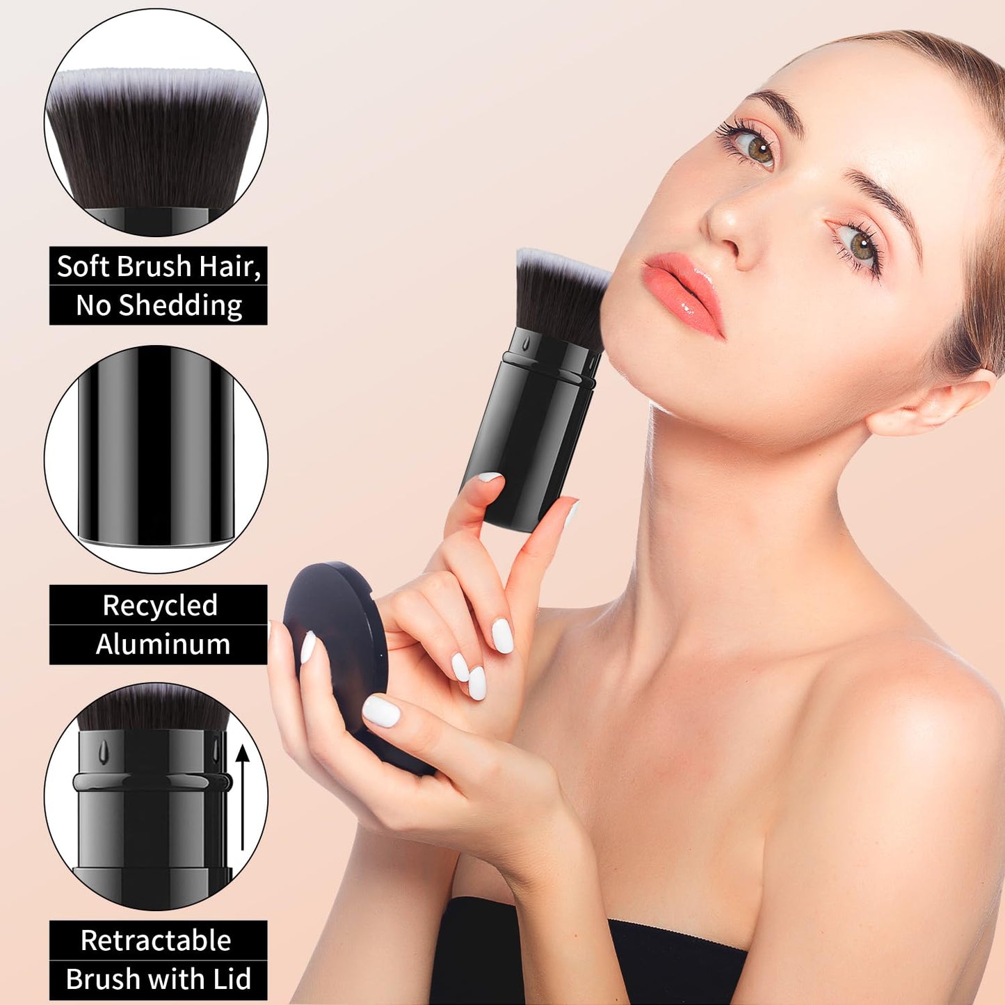 Falliny Makeup Brushes, Retractable Travel Kabuki Powder Foundation Brush, Portable Face Liquid Foundation Sunscreen Brush with Cover for Blending Liquid, Bronzer,Cream or Flawless Powder Cosmetics