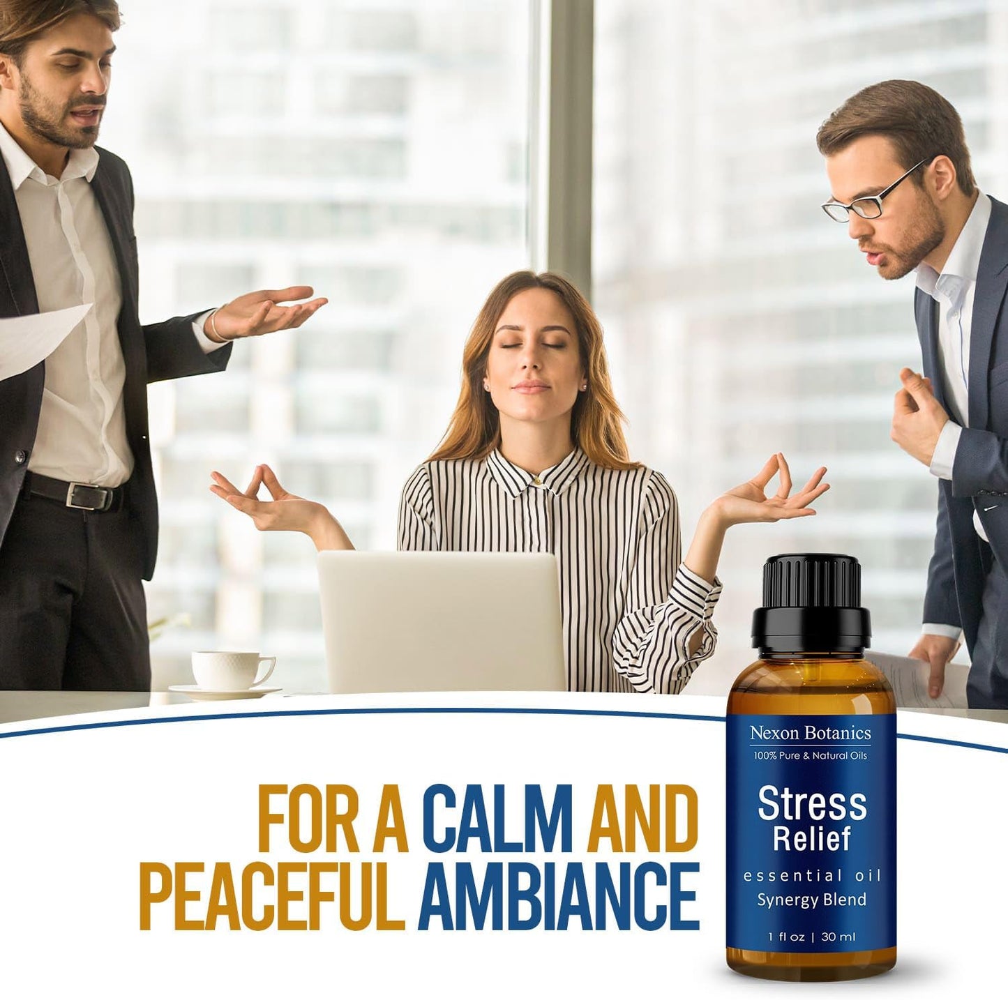 Stress Relief Essential Oil Blend 30 ml - Stress Relief & Calm Essential Oil for Diffusers & Aromatherapy - Promotes Relaxation & Rest - Nexon Botanics
