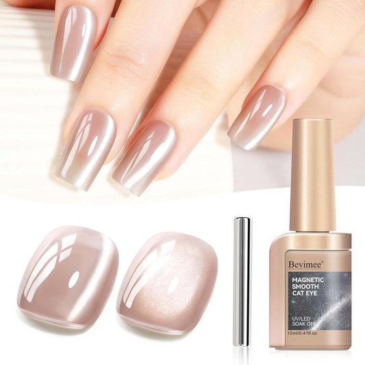 Nude Magnetic Cat Eye Gel Nail Polish Set with Magnetic Stick and Nail Lamp, 12ML