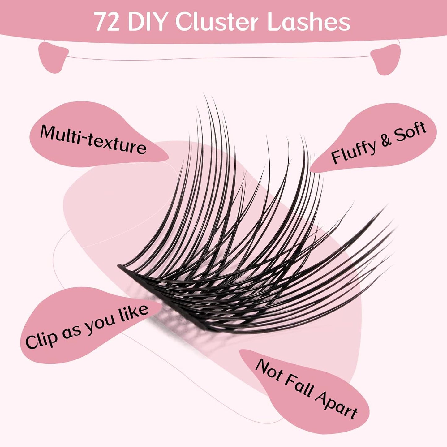 Lash Clusters, 72 Pcs Individual Lashes, Cluster DIY Lash Extension, Volume Eyelashes Look, Super Thin Band and Comfortable (Volume-C-10mm)