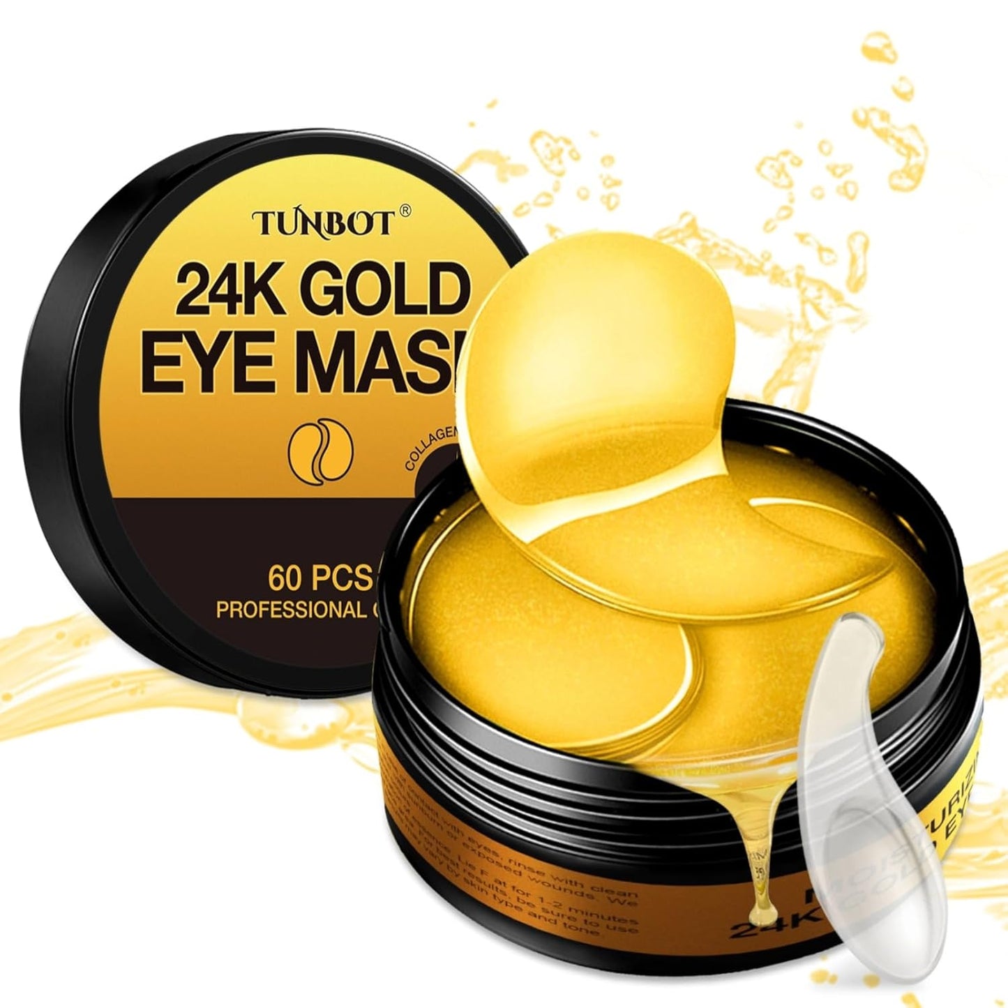 Under Eye Patches - 60 Pieces - 24k Gold Eye Mask - Anti-Aging - Contains Collagen and Hyaluronic Acid - Removes Dark Circles, Puffiness and Wrinkles, Moisturizes - Home Beauty