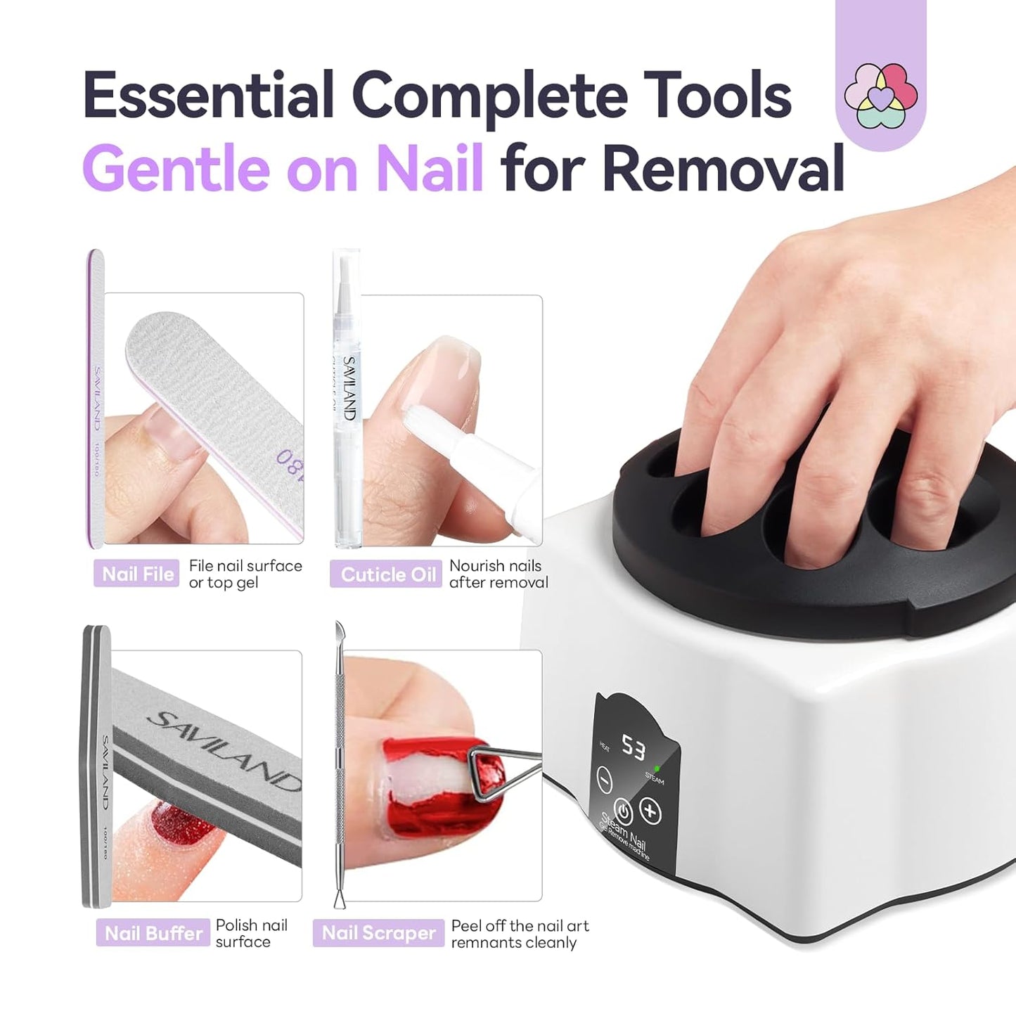 SAVILAND Advanced Nail Soaking Bowl: Gel Nail Polish Remover Machine Nail Steamer Remover Gel Polish Removal Electric Acrylic Nail Remover Soak off Bowl Gel Polish Remover with Cuticle Oil Salon Home