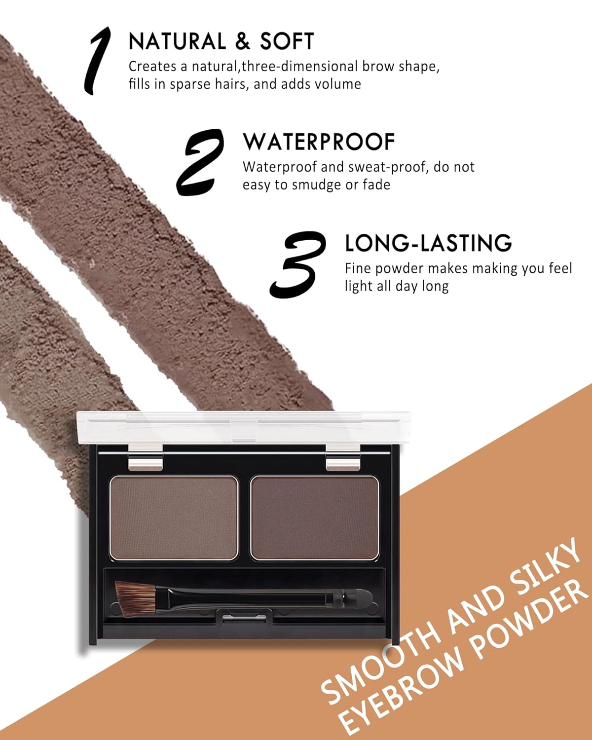 Eyebrow Powder Kit-Waterproof Two Colors Brow Powder Tinted Palette Long Lasting Up to 16H, Brown/Dark Brown Brow Filler Defined&Sculpt Natural Eyebrow Makeup for Sparse Brow with Brow Brush &Razor-03