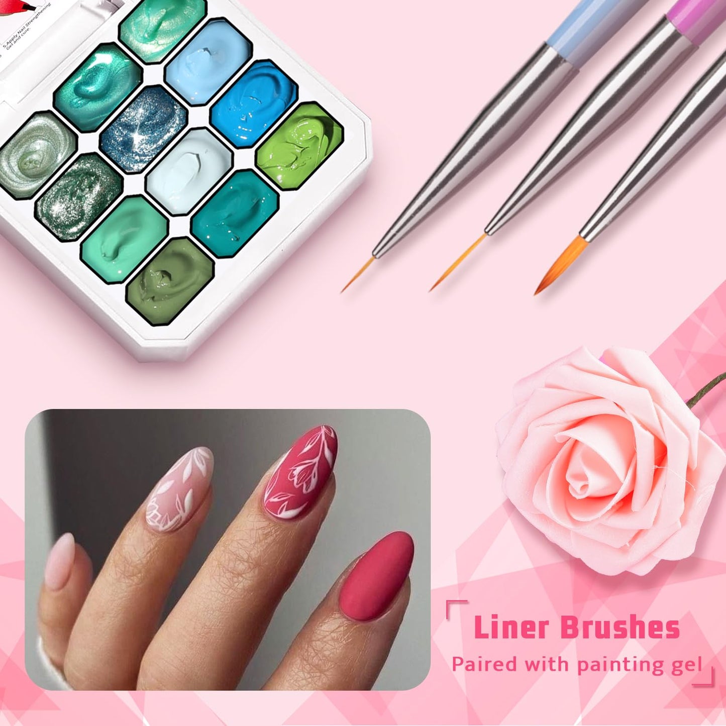 Sponge Pat Paint Nail Gel, Ombre Nails Gradient Gel Nail Blush Blooming Aura Nails Drawing Stripper Floral Painting DIY Nail Art, No Wipe, UV/LED Curing (12 Colors L)