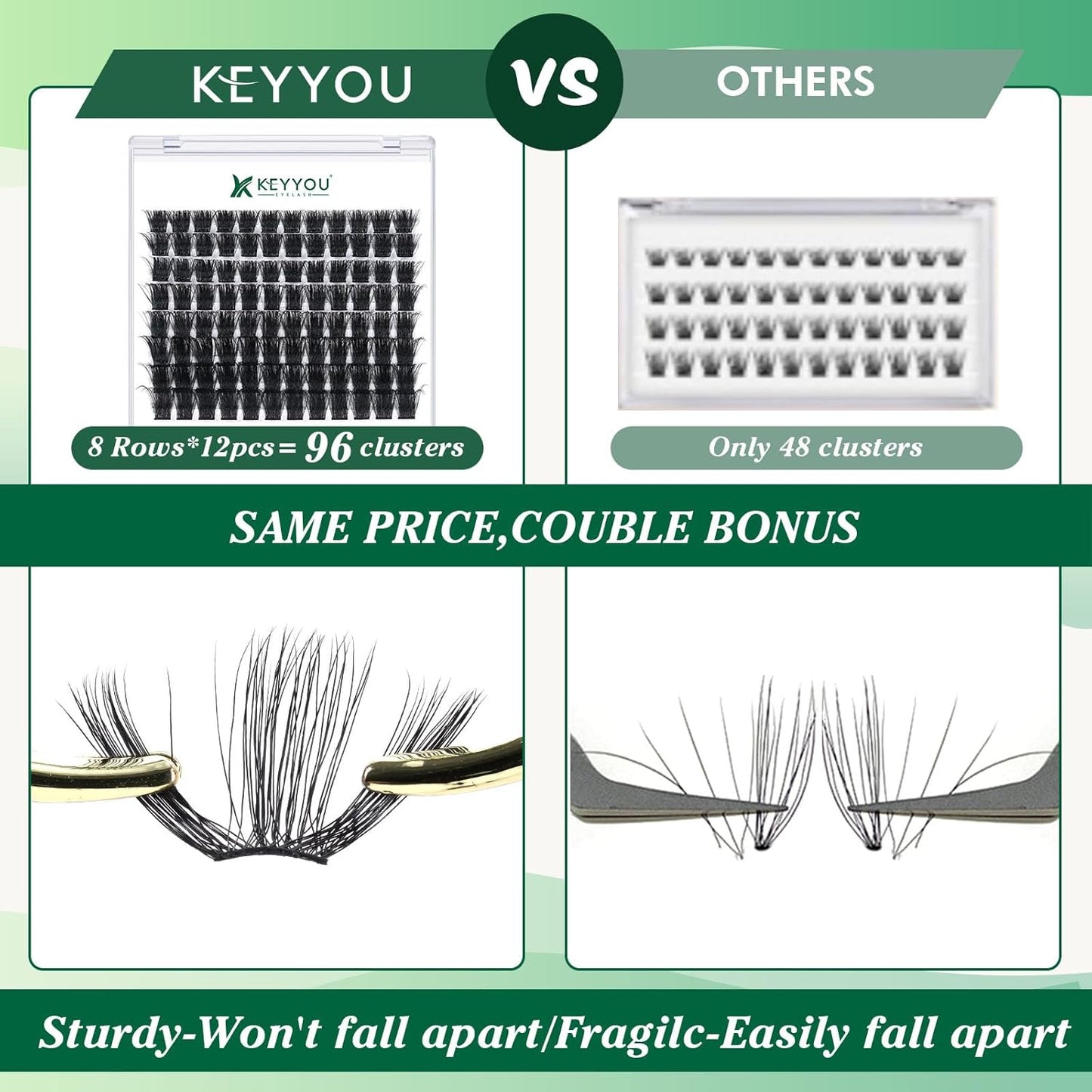 Lash Clusters 96pcs Individual Lashes Y04 D Curl 16mm Eyelash Clusters KEYYOU Volume Wispy Lash Extension Soft&Comfortable Easy DIY at Home(Y04,D-16mm)