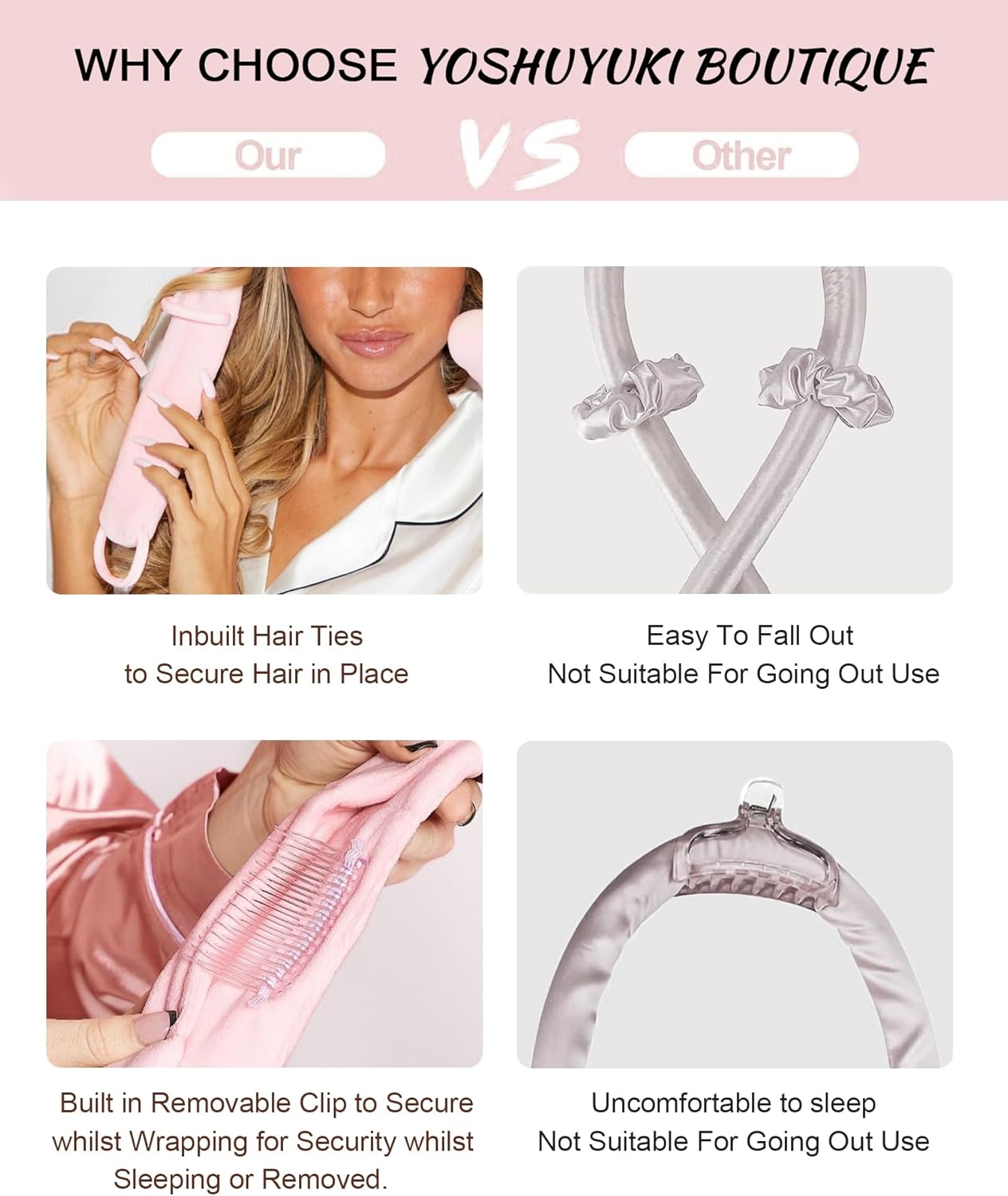 Heatless Hair Curler Curls Overnight Rods No Heat Hair Curlers to Sleep in, Soft Heatless Curling Ribbon Set with Clip Hair Rollers for Blowout Look Long Short Hair, Mulberry