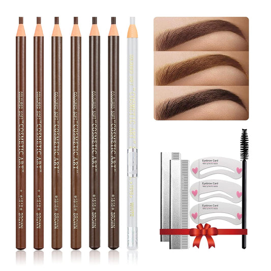 Waterproof Eye-Brow Pen-cil Set, Pull Cord Peel-off Eyebrow Pencil Microblading Eyebrow Pen Supplies Kit, White Eye-Liner Pencil and Eyebrow Tool Tattoo Makeup (6+1 Brown+Dark Brown+Light Brown)
