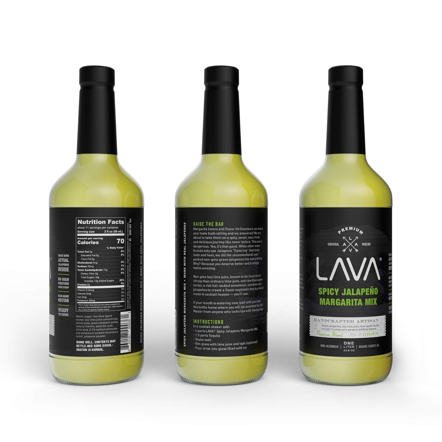 (3 Pack) LAVA Premium Spicy Jalapeño Margarita Mix by LAVA Craft Cocktail Co., Made with Real Jalapeños, Agave Nectar, Key Limes, Lots of Flavor and Ready to Use