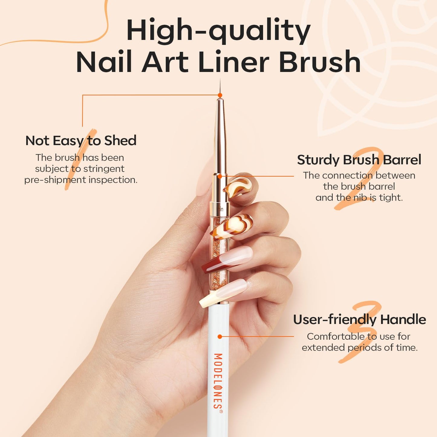 modelones Nail Art Brushes, Super Fine Liner Nail Brush Kit Dual-ended 7/11/15/20mm for Gel Polish Thin Lines, Precise Details, Fine Drawing Painting Design Acrylic Rhinestone Handle Salon & DIY Use