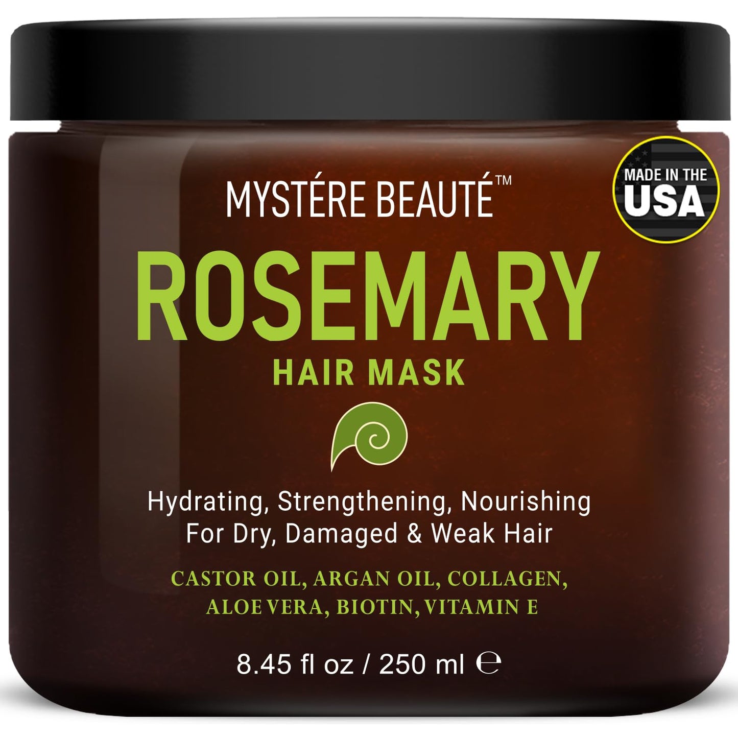 Rosemary Hair Treatment - with Collagen, Biotin, Argan Oil for Dry, Damaged, Curly Hair - Strengthening Deep Conditioner for Split Ends & Growth - 8.45 fl oz