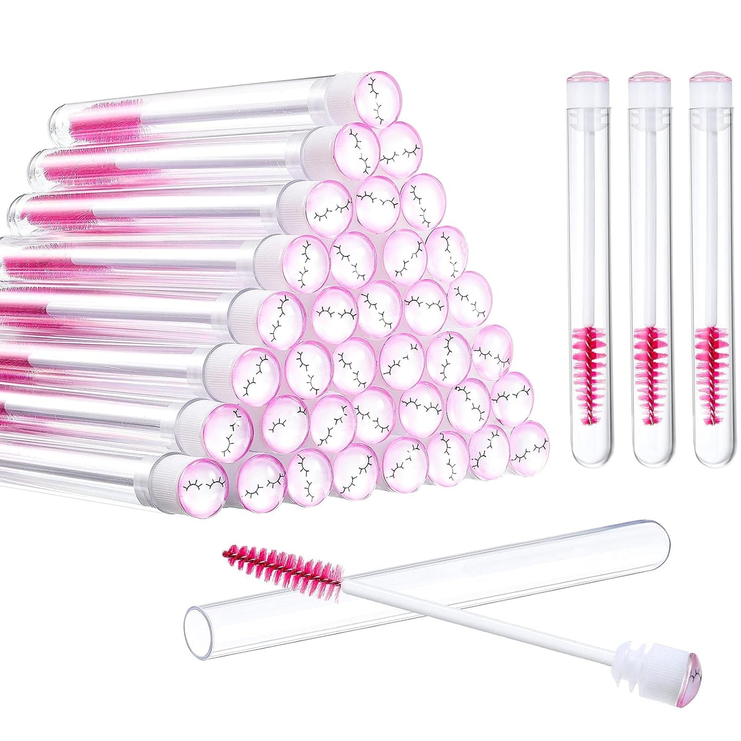 80 Pieces Disposable Mascara Brushes Tubes Set, 40 Pieces Empty Mascara Wand Tube with 40 Pieces Eyelash Brush Makeup Tool for Eyelash Extension(Pink Eyelash Style)