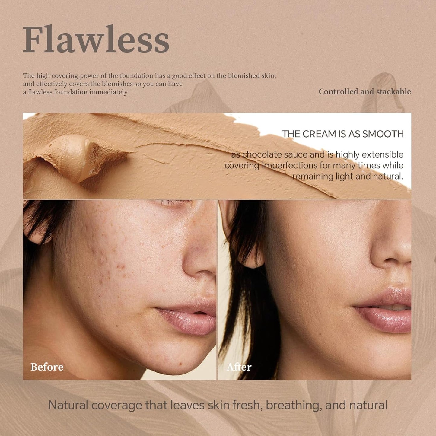 Multi-Use Foundation Stick Makeup with Brush,High Coverage Blendable Lightweight Contour Stick,Waterproof Flawless Natural Finish Creamy Foundation Makeup,Longwear Face Makeup Stick(#5)