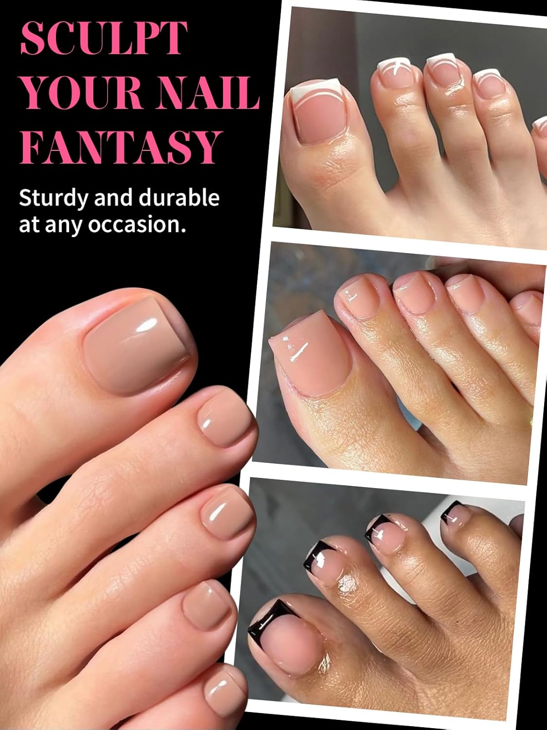 Poly Gel Toe Nail Form Set, EBANKU Reusable Toenails Dual Forms for Nail Extensions, Poly Gel Toe Nail Tips Pre-designed French Line Salon Home DIY Nail Art Supplies - 15 Sizes 150PCS