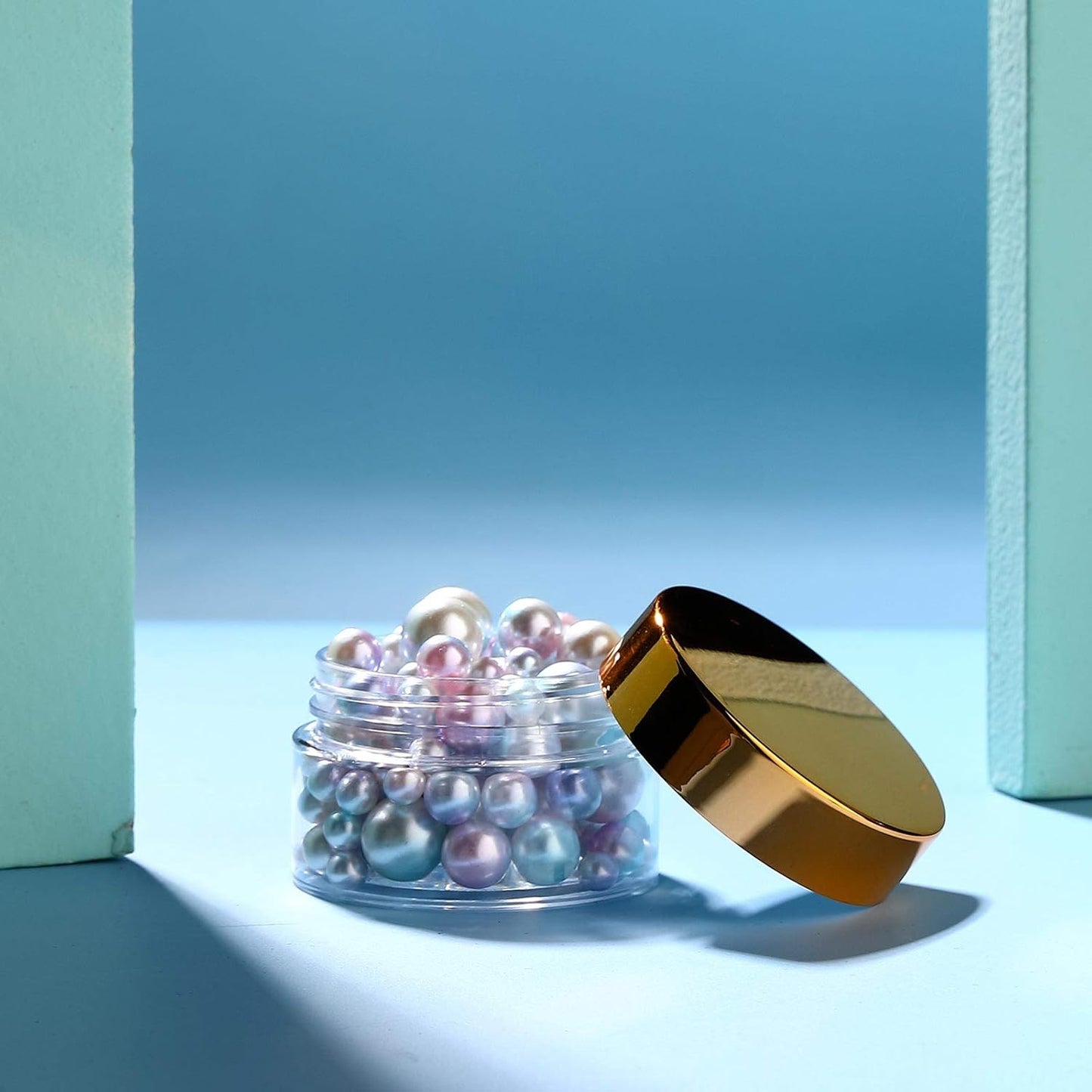 SATINIOR 24 Pieces Empty Clear Plastic Jars with Lids Round Storage Containers Wide-Mouth for Beauty Product Cosmetic Cream Lotion Liquid Butter Craft and Food (Gold Lid, 2 oz)