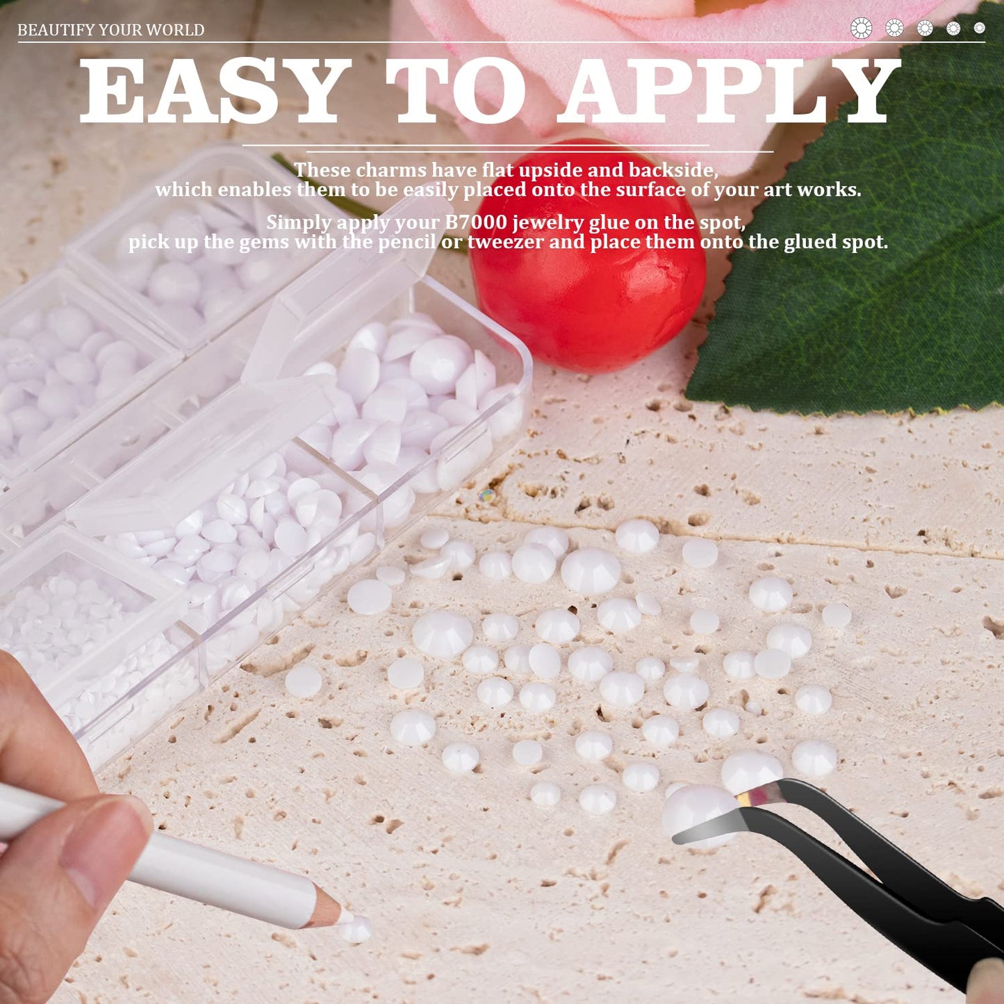 Resin Rhinestones Crafting, 2/3/4/5/6mm Flatback Jelly Rhinestones, 2 Boxes White Non Hotfix Crystal Gems for Bedazzling Crafts Mugs Tumblers Clothes Makeup Nail