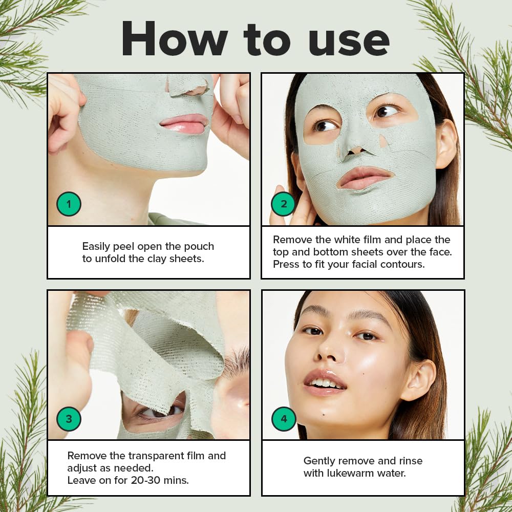 I DEW CARE Face Sheet Mask - Here's To Clearing Clay | Daily Exfoliate, Decongest, Minimize Pores, Soothe, Infused with 3-Clay Complex, Tea Tree, Centella Asiatica, Moisturizing, 4ea
