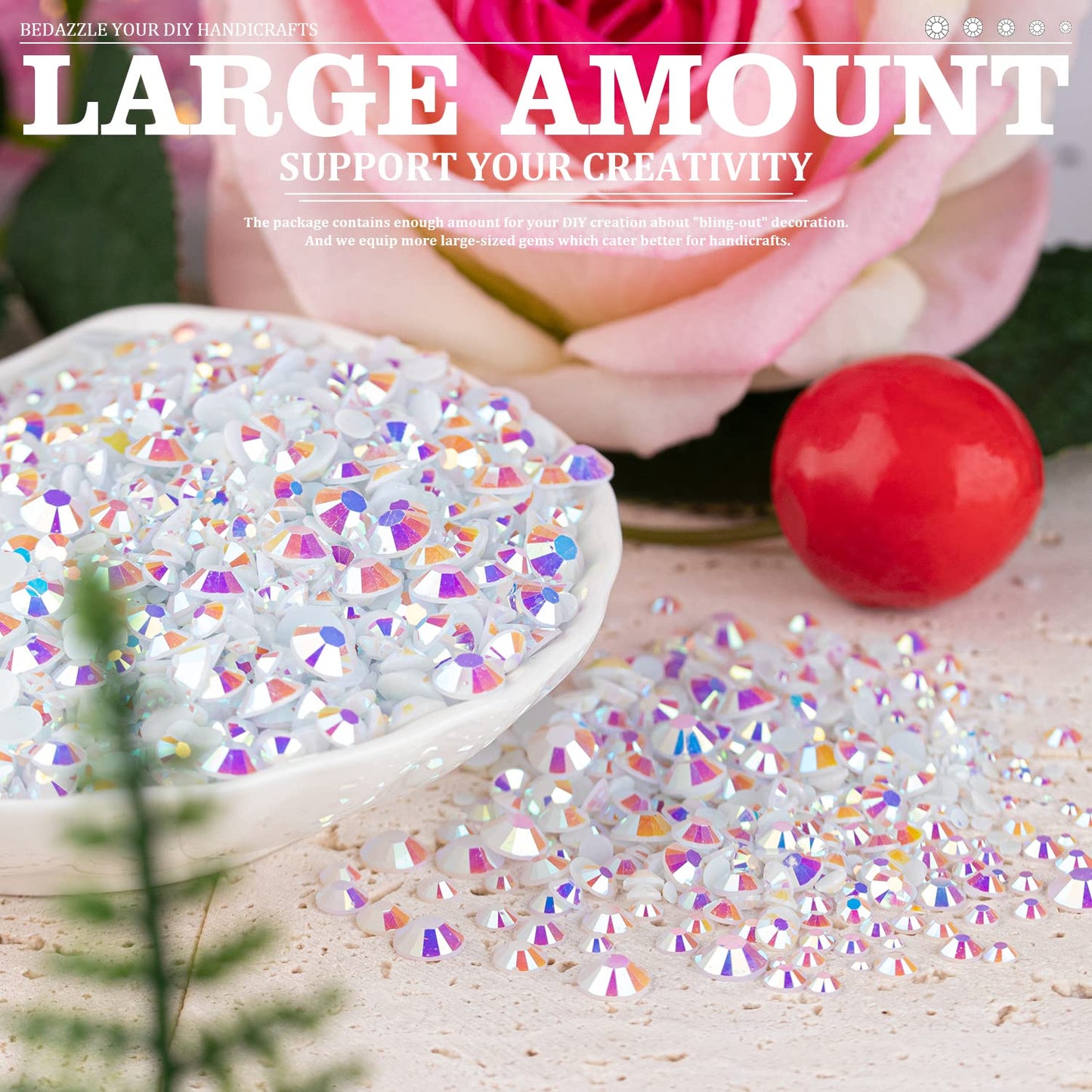 7000PCS Resin Rhinestones with Tweezers for Crafting, 2/3/4/5/6mm Flatback Jelly Rhinestones, 4 Box White AB Non Hotfix Crystal Gems for DIY Crafts Mugs Tumblers Clothes Makeup Nail