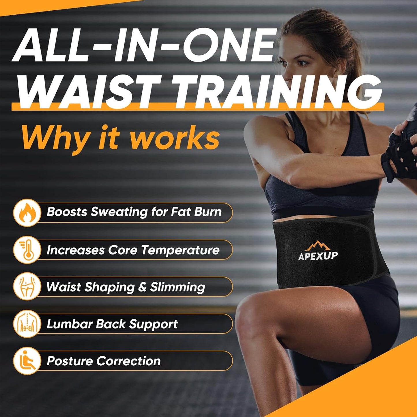 APEXUP Sweat Waist Trainer for Women and Men, Neoprene Waist Trimmer Belt Slimming Sweat Band with Removable Lumbar Support