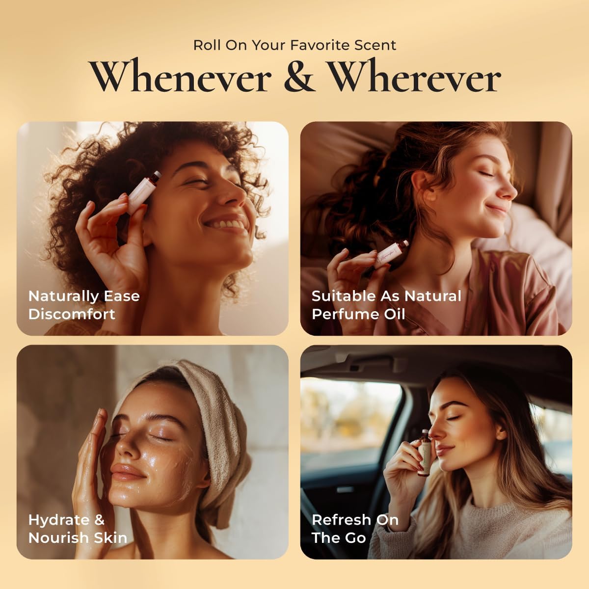 Gya Labs Classic Roll on Essential Oils Set - 100% Pure Natural Frankincense, Peppermint, Lavender, Tea Tree Oil Rollers for Skin & Body Comfort, Relaxing Gift for Women (0.34 Fl Oz Each)