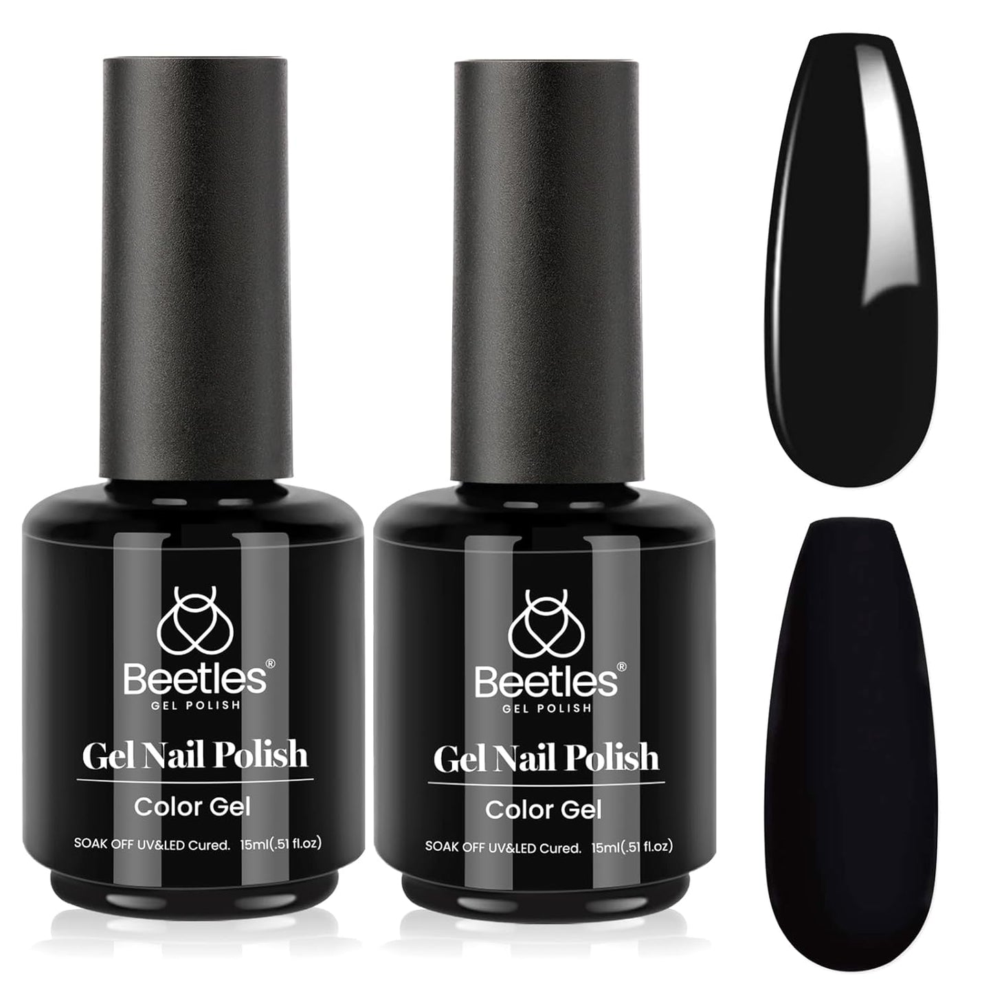 Beetles Black Halloween Gel Polish 2Pcs Pure Black Gel Nail Polish Set 15ml Dark Base Color Soak Off Uv Nail Lamp Art Manicure DIY Design Gift for Women Long Nights Collection
