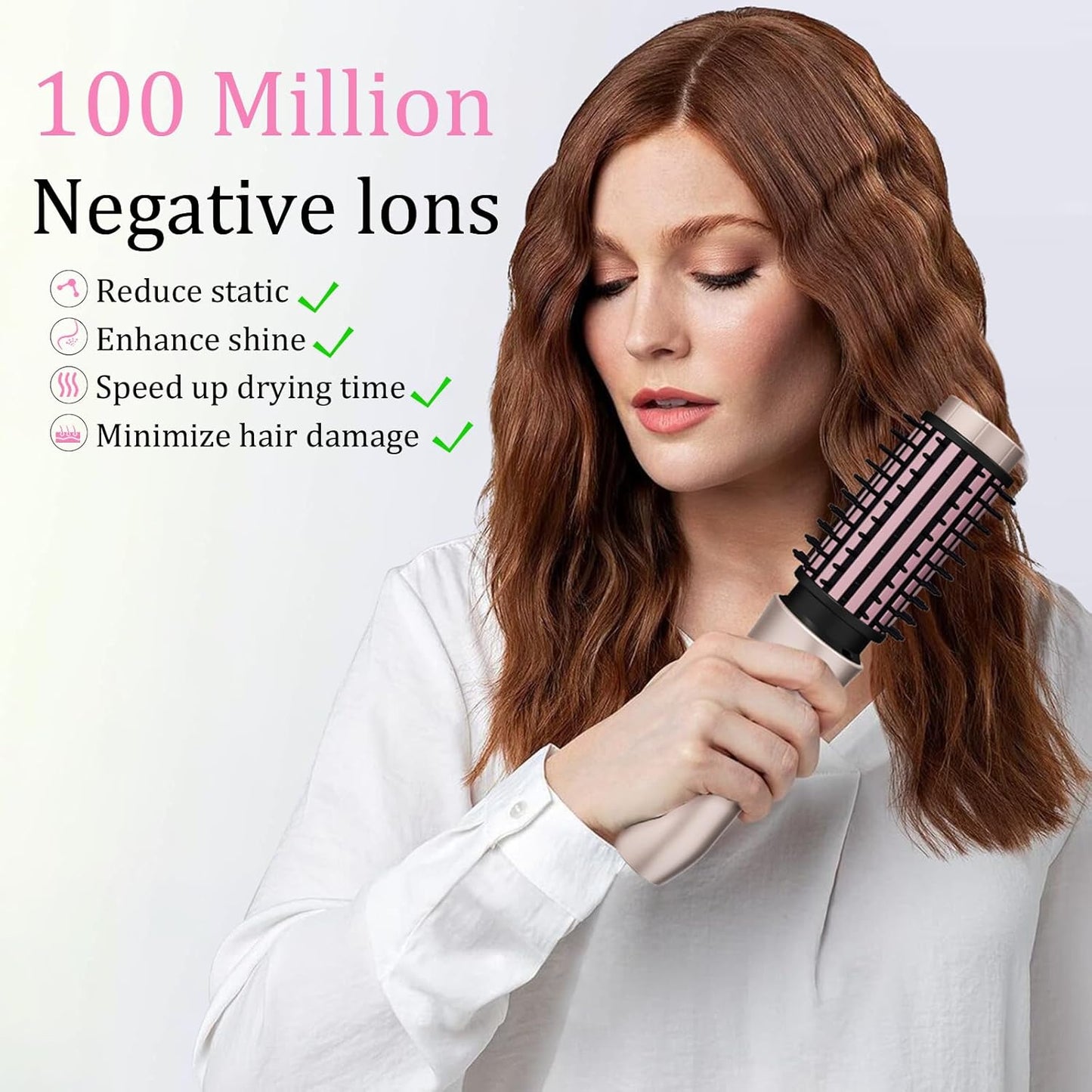 Cordless Hair Curling Iron Brush, Travel Curl Brush, 3-in-1 Portable Curling Iron Cordless, Plasma Thermal Hair Brush, 7000mAh USB Rechargeable Curlings Wand, Mini Hot Curlings Brush-Blush Pink