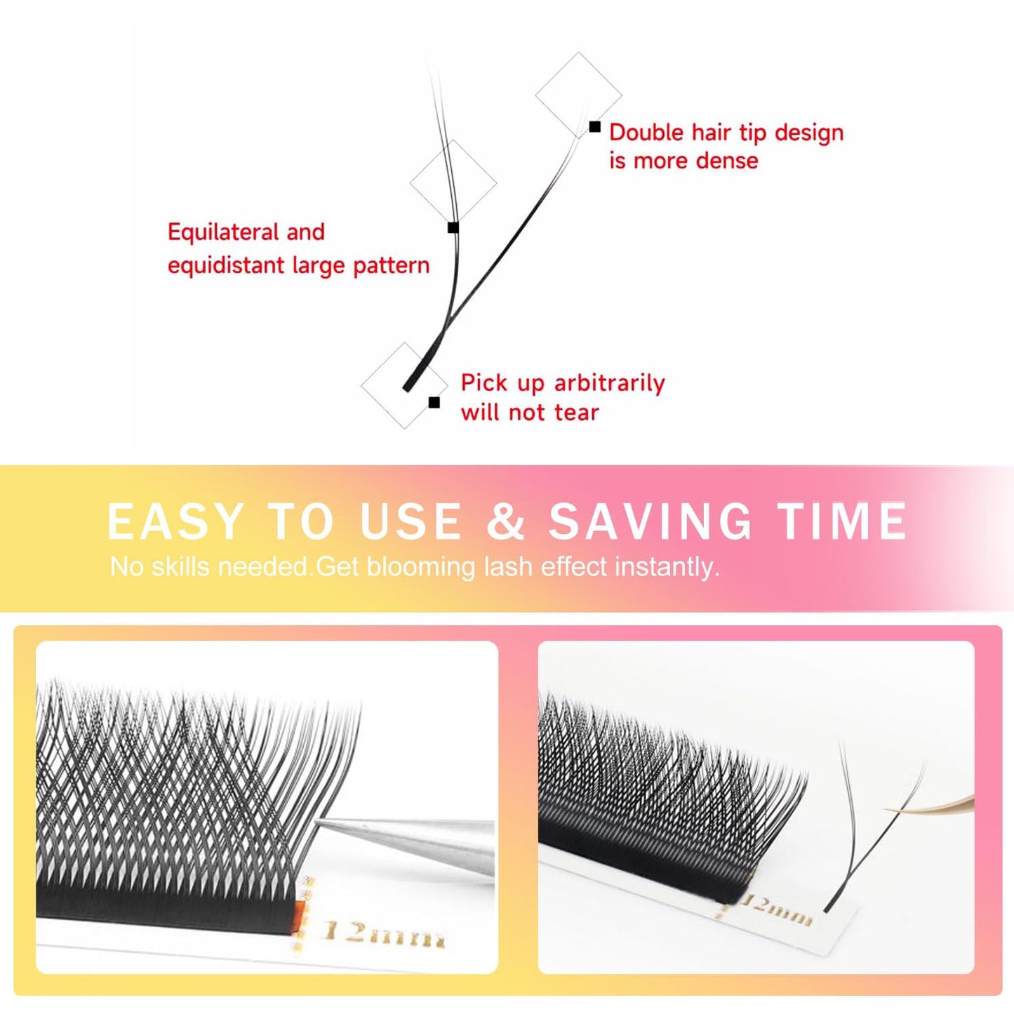 YY Lash Extensions Supplies Y Eyelash Extensions 0.07mm Thickness D Curl 10mm Premade Fans 4D Russian Volume Matte Black 12 Rows Crisscross Eye Lashes(YY-0.07-D,10mm)
