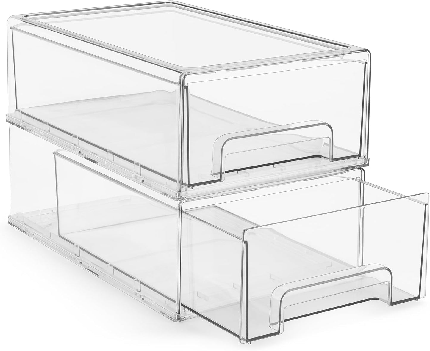 Sorbus Medium Clear Stackable Storage Drawers – 2-Pack Plastic Organizer Bins with Handles – Stackable Pull-Out Storage Drawers for Closet, Pantry, Office, Bathroom, Craft, and Toy Organization