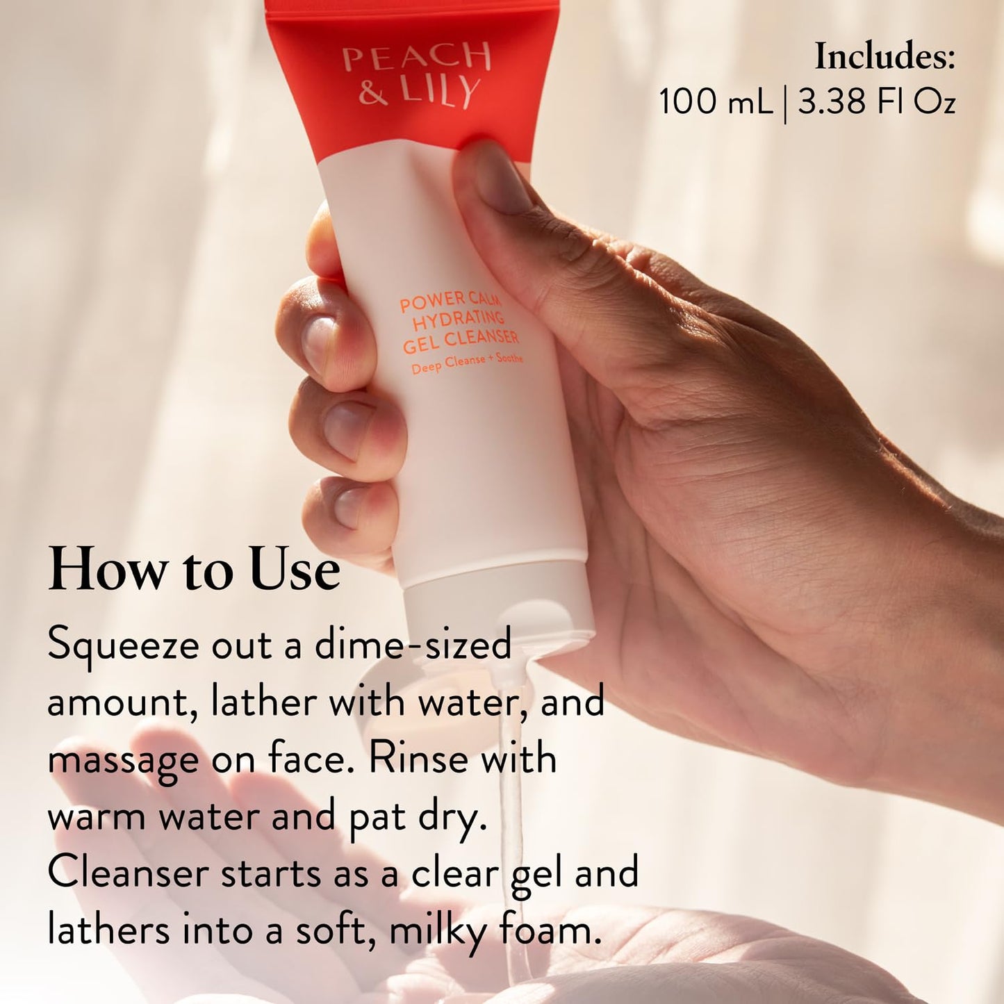 Peach & Lily - Power Calm Hydrating Gel Cleanser - Korean Skincare Face Wash - Dry, Normal, & Oily Skin - Vegan, Gluten Free, Fragrance Free, Never Tested on Animals - Travel Size - 100 ML, 3.38 FL OZ