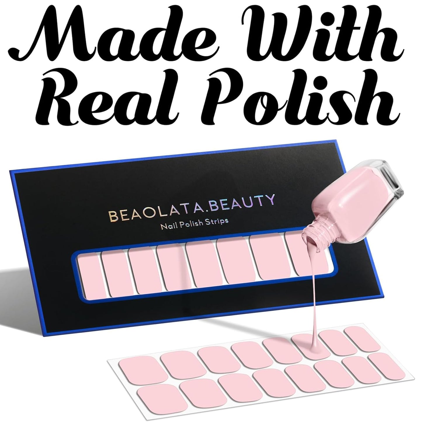 Nail Polish Strips, 32PCS Salon Quality Wraps, Long Lasting Gel Nail Stickers for Women Easy Apply& Remove (Pink Meteor)