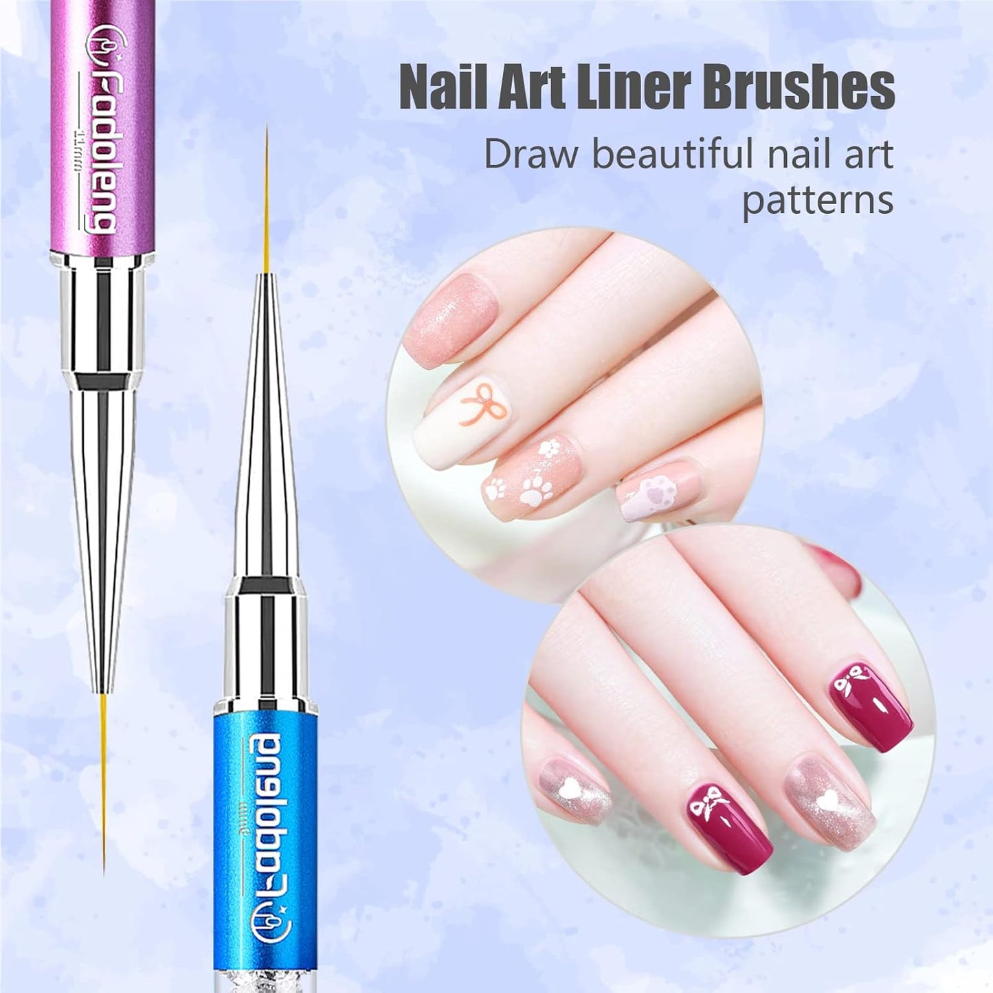 Nail Art Brushes, 7Pcs Nail Design Brushes for Salon at Home DIY Manicure with Nail Liner Brush and Double-ended Fine Nail Art Pen (7/9/11/15/20mm)