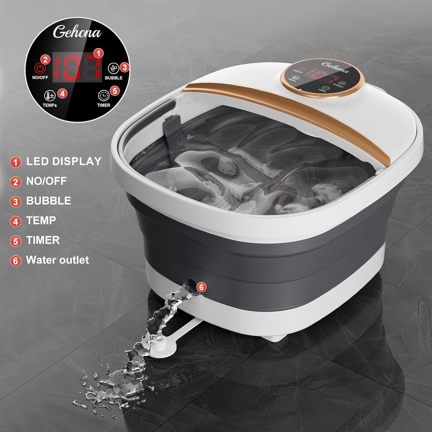 Collapsible Foot Spa Bath with Heat,Foot Massager with Two Side Supports,Leakage Protector,Temperature Control,Bubbles,Red Light,Timer, Feet Spa Tub,Feet Soaker,Gifts (White)