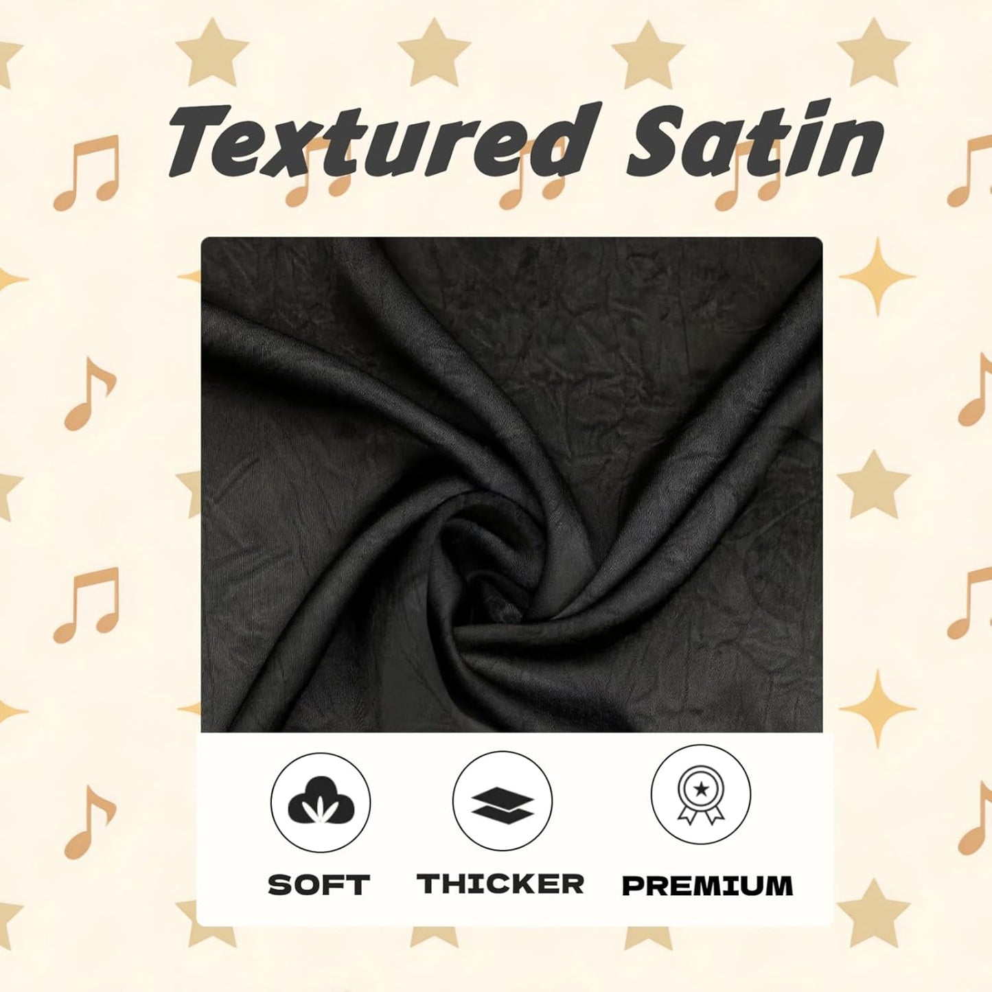 Serenade Textured Satin Heatless Curls Overnight, Heatless Hair Curler Curling Set for Women and Girls to Sleep in, with 2 Satin Scrunchies and 1 Clip for Overnight Curls, Black