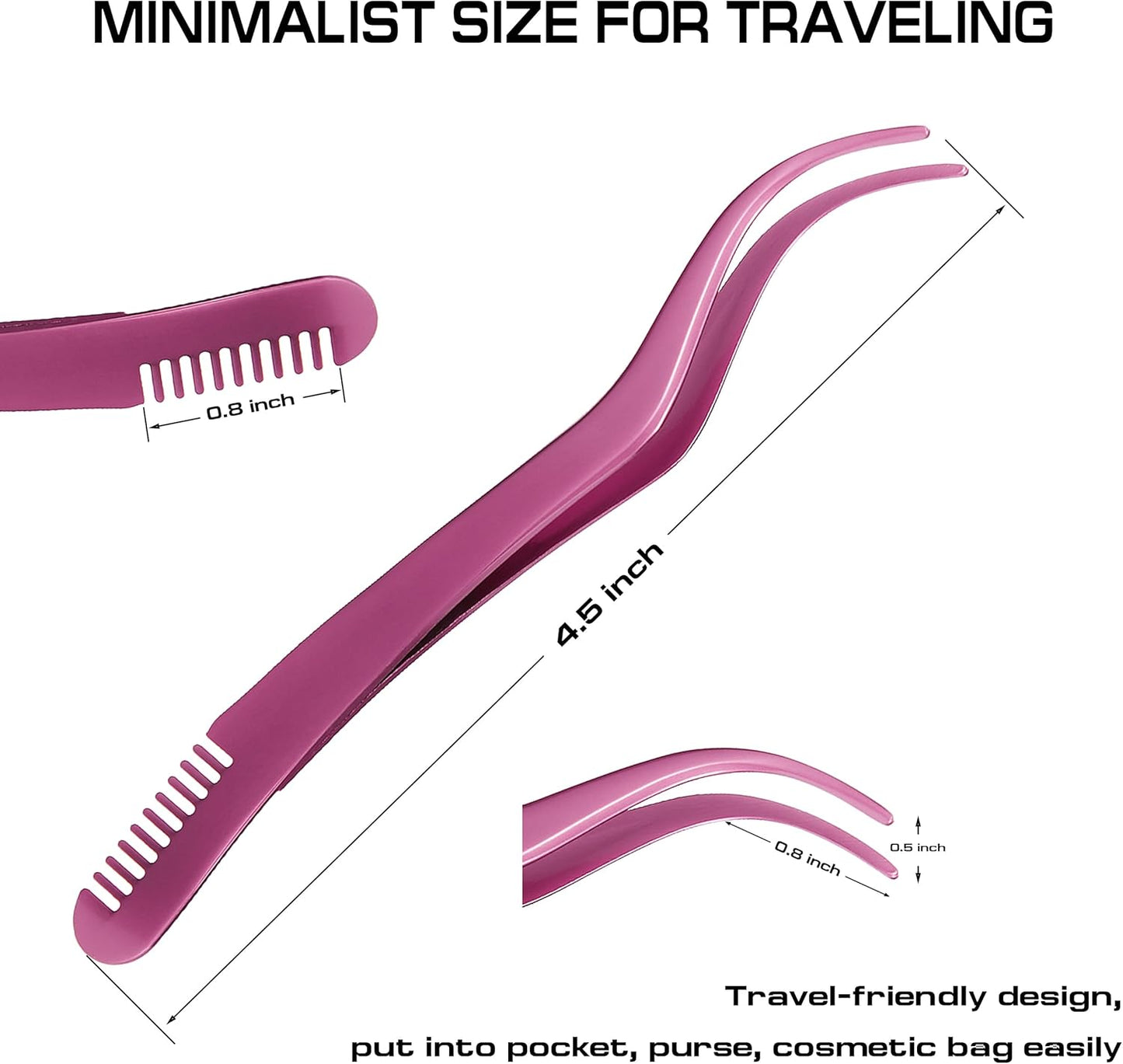 2 in 1 Lash Tweezer with Comb, Stainless Steel Elbow Tweezers, Eyelash Extension, Precise Eyebrow Tweezers Tool, Lashes Tweezer Applicator for DIY Applying False Eyelashes Clusters, Rose