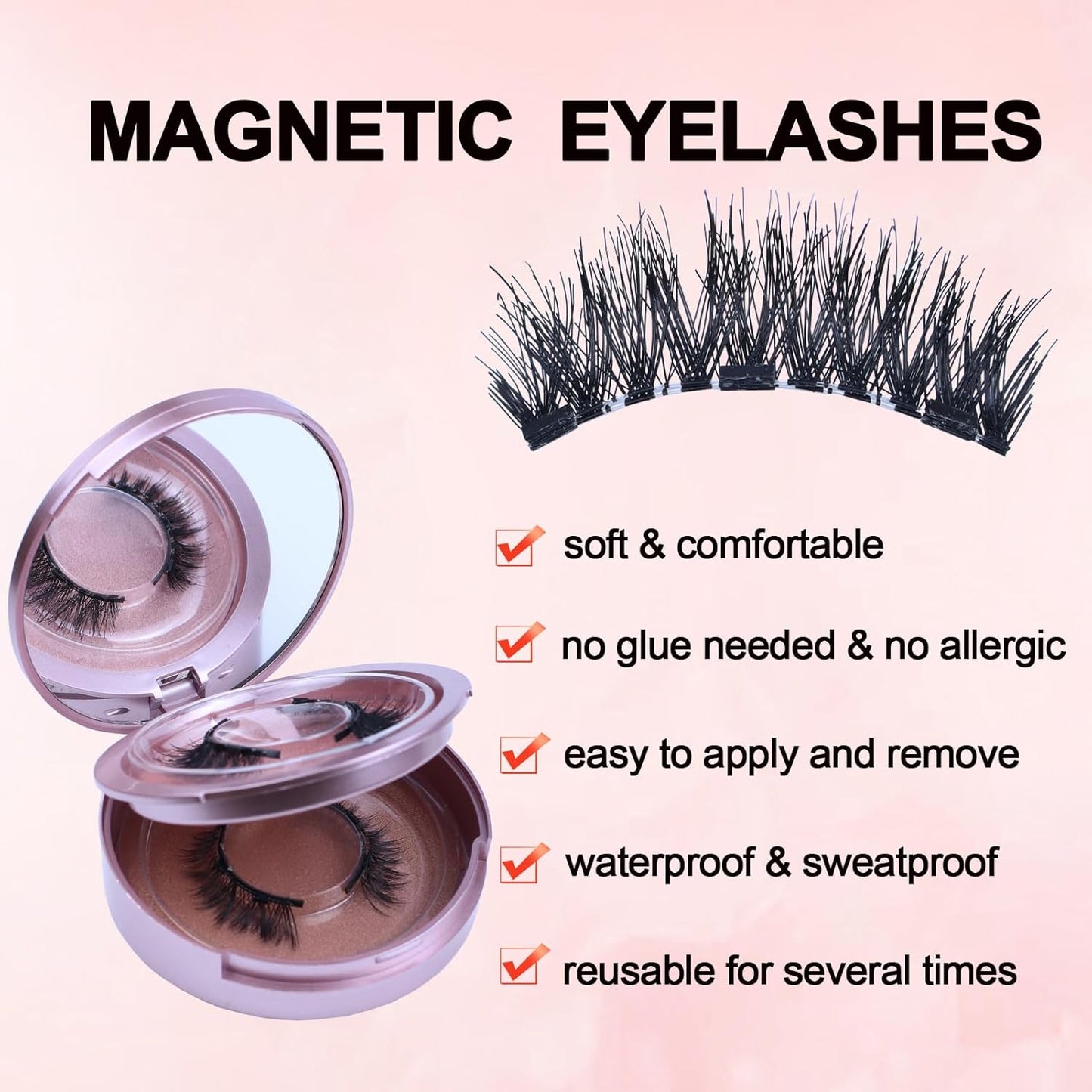 LAUBESS Magnetic Eyelashes with Applicator 2 Pair No Glue Needed Natural Look Magnetic Lashes Easy to Wear and Remove(L01/L03)