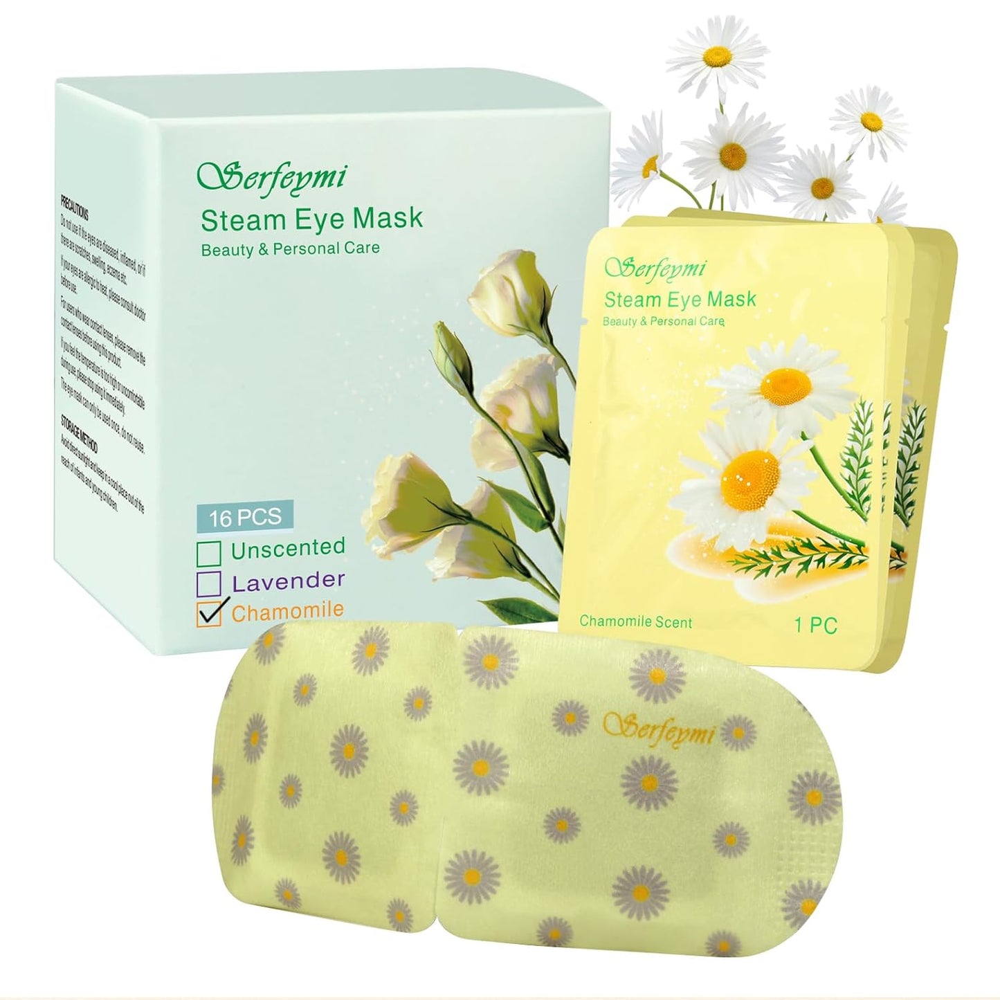 Serfeymi 16 Packs Steam Eye Mask for Sleeping, Self Heating Warm Eye Mask Skincare Disposable Eye SPA Heated Eye Mask for Dry Eyes Dark Circles Tired Eyes, Gifts for Mother's Day(Chamomile)