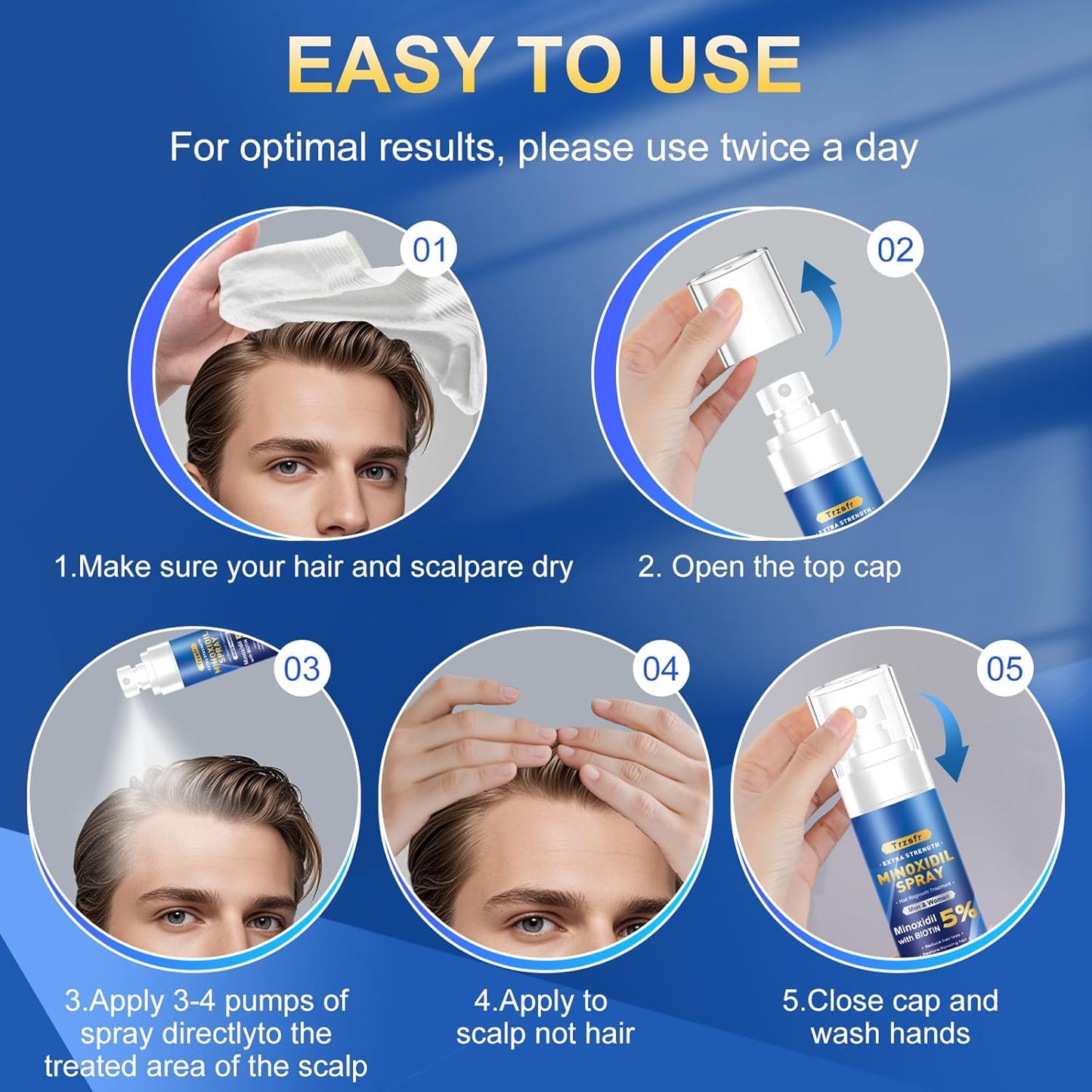 5% Minoxidil Spray for Men & Women - Hair Growth Serum & Hair Regrowth Treatment | Extra Strength with Biotin | 12-Month Supply 8-Pack (28 fl oz) | Clinically Proven for Hair Loss & beard growth