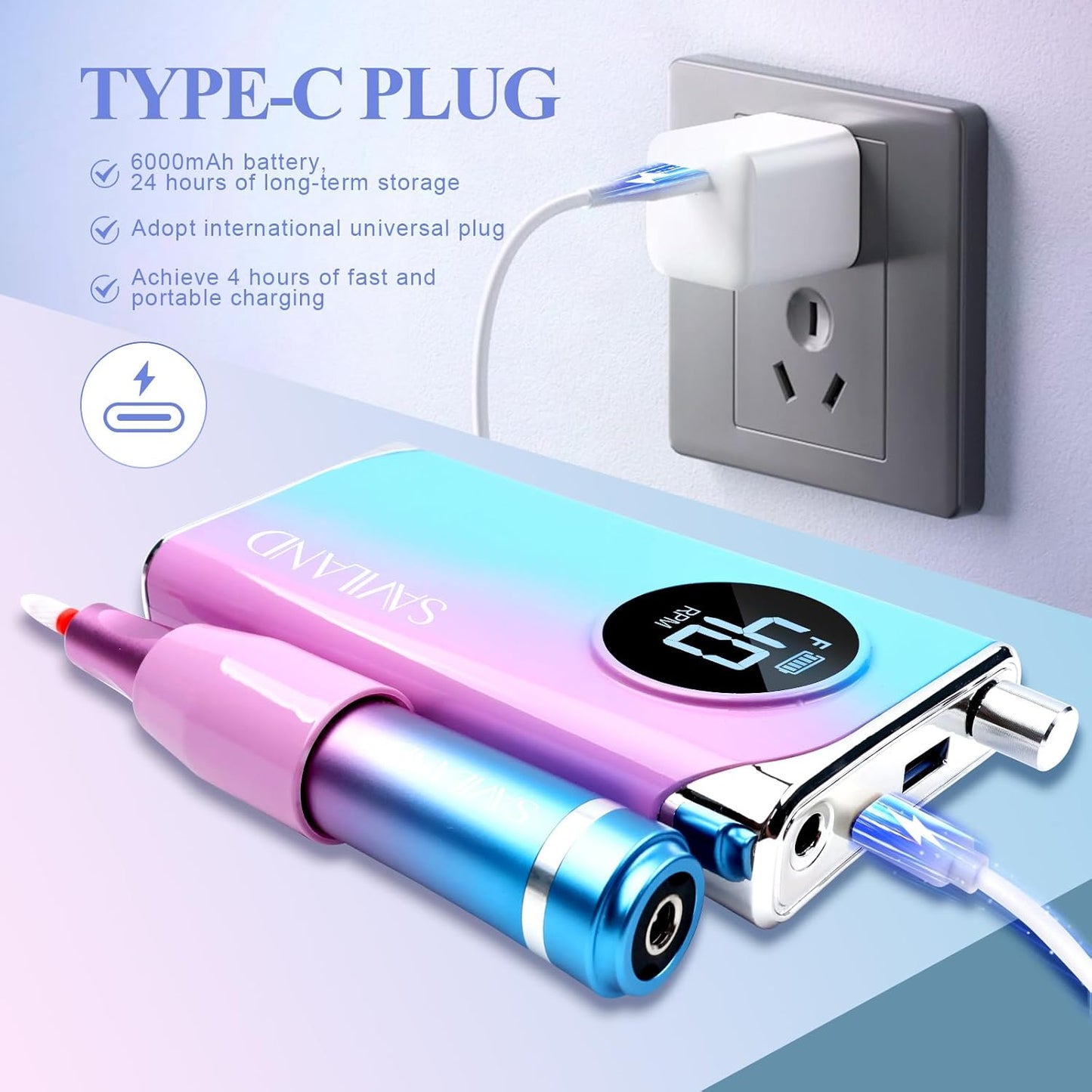 SAVILAND 40000RPM Electric Nail Drill Professional: Electric Nail File Portable Nail Drill with Acrylic Nail Kit 12 Drill Bit Nail Supplies Efile for 10s Fast Drill para Uñas Profesional Remove Salon