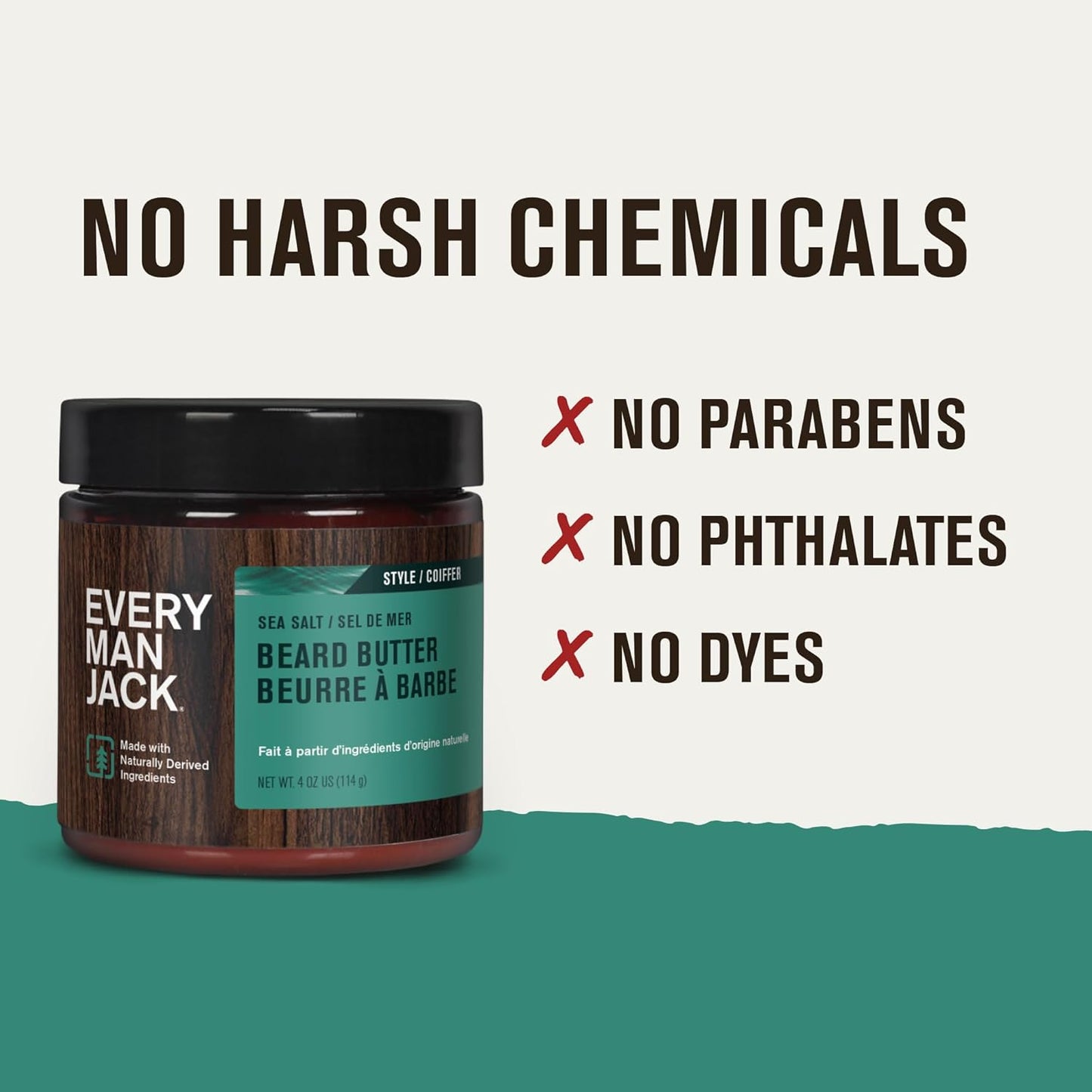 Every Man Jack Beard Butter- Subtle Sea Salt Fragrance - Hydrates and Styles Dry, Unruly Beards While Relieving Itch - Naturally Derived with Shea Butter and Coconut Oil - 4-ounce (2 Pack)