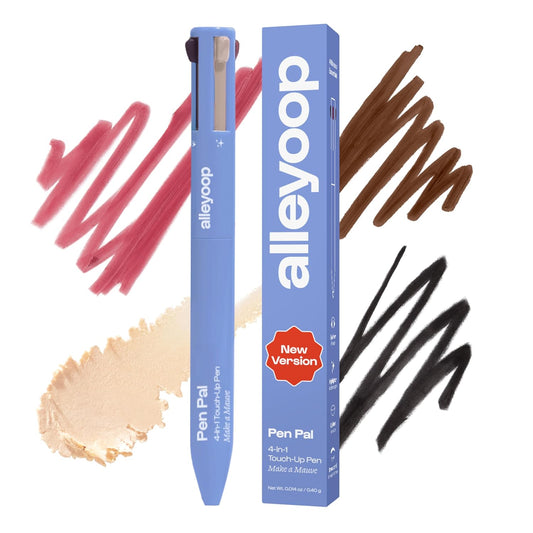 Alleyoop Pen Pal Touch-Up 4-in-1 Makeup Pen, Make A Mauve (Light - Medium) - Travel Make Up Set with Eyeliner, Brow Pencil, Highlighter & Lip Liner - High-Pigment Formula, Easy & Smooth Application