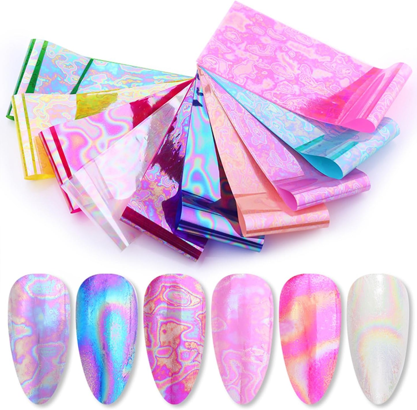 JERCLITY 10 Rolls Aurora Iridescence Nail Foil Transfer Sticker Kit Holographic Decals Laser Nail Foil Transfer Stickers Wraps