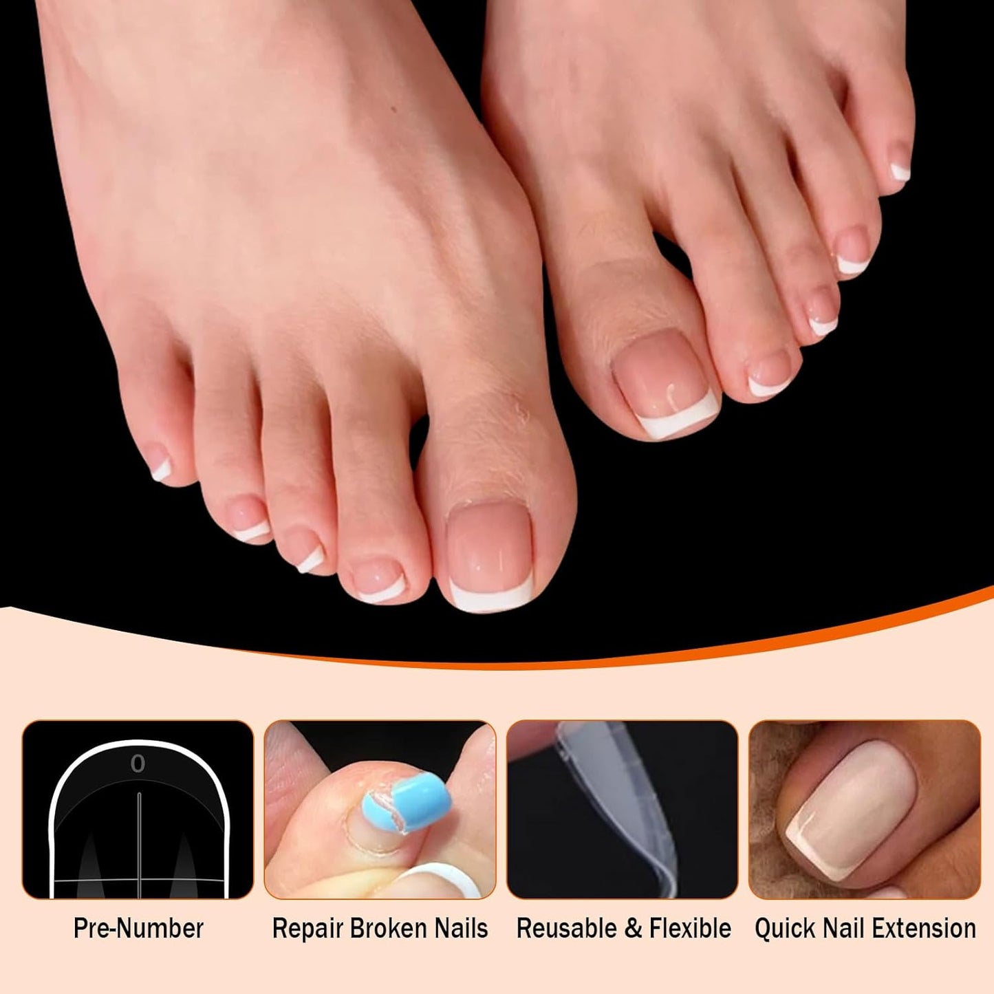 Toe Dual Forms for Poly Gel, 150PCS French Nail Forms for Toes, 15 Sizes Clear Poly Gel Toenails Molds for DIY Pedi Toenail Extension Kit for Salon-Quality Manicures at Home