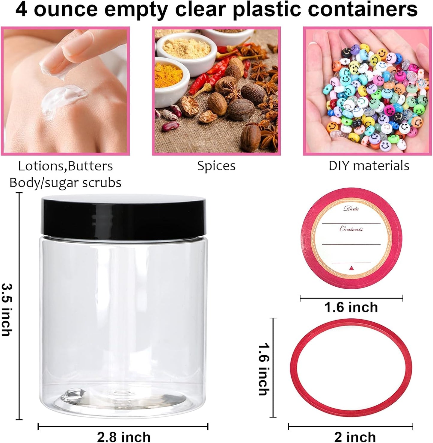 48 Pack 8oz Plastic Containers with Lids, Jars with Lids, Great for storing,lip balms, creams, ointments, cosmetics, samples